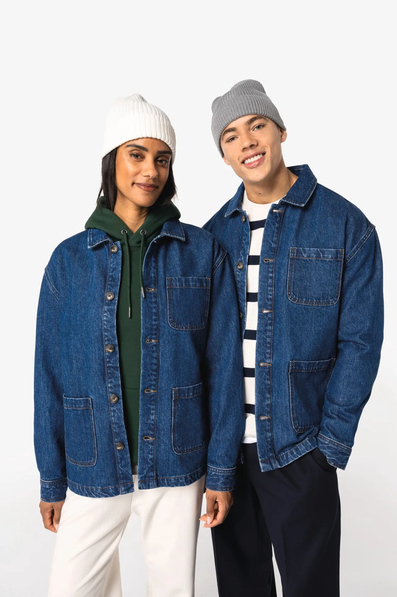 Umweltfreundliche Unisex-Jeansjacke mit überschnittenen Schultern