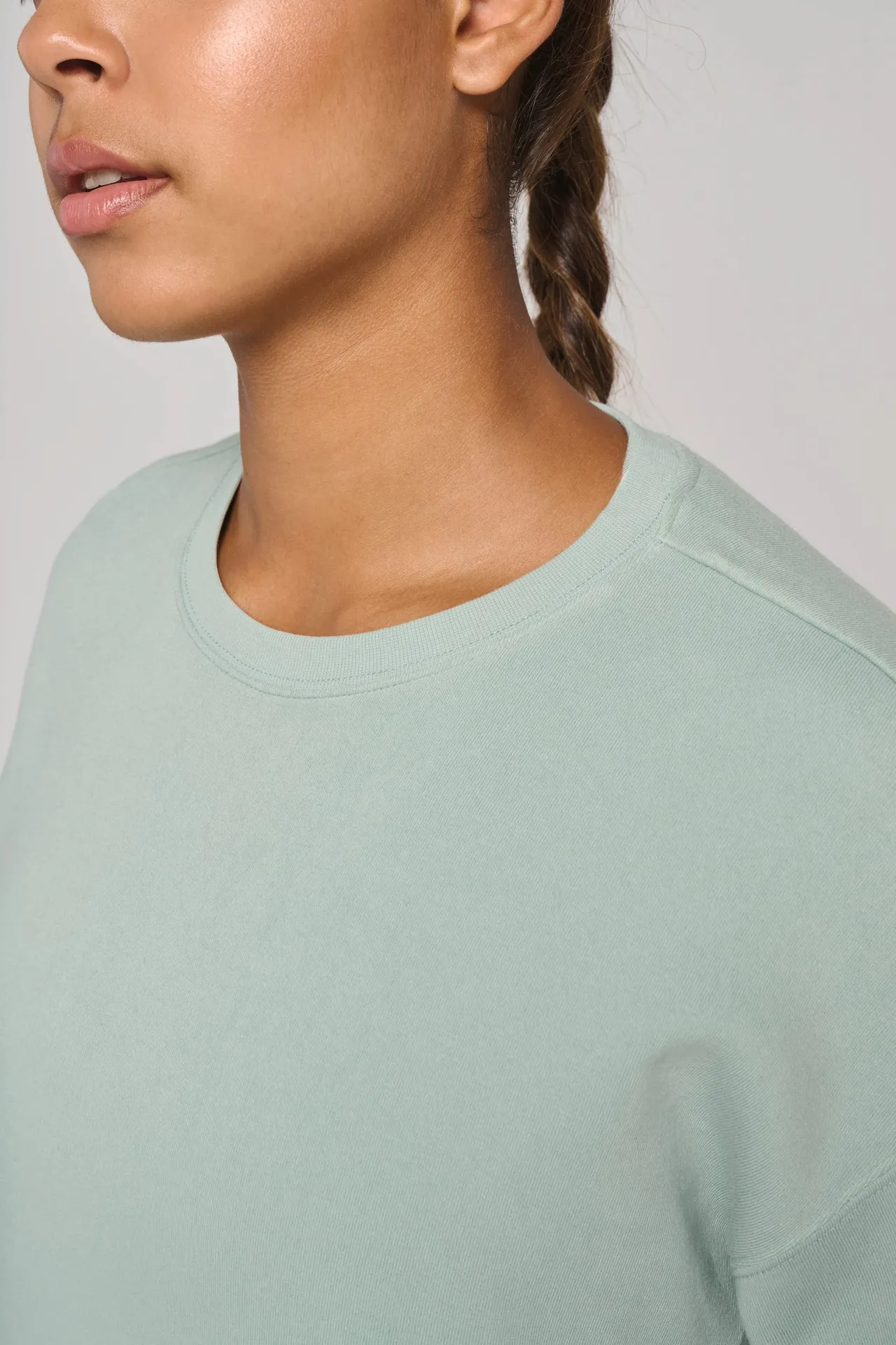 Damen Cropped-Sweatshirt mit kurzen Ärmeln und Rundhalsausschnitt
