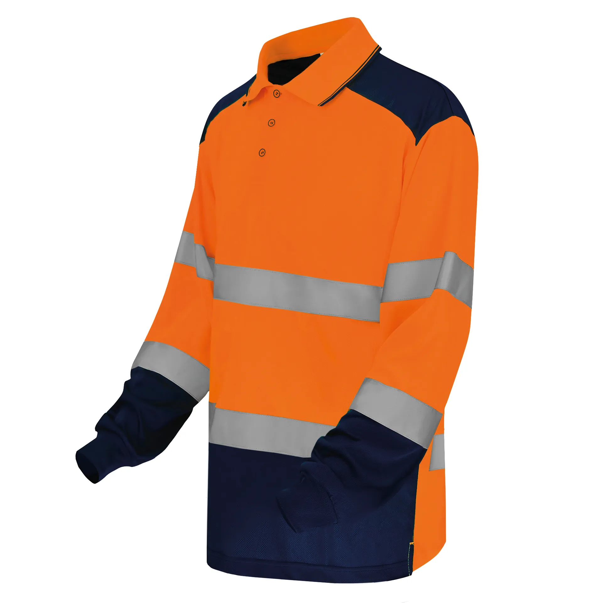 Zweifarbiges Langarm-Poloshirt, mit hoher Sichtbarkeit