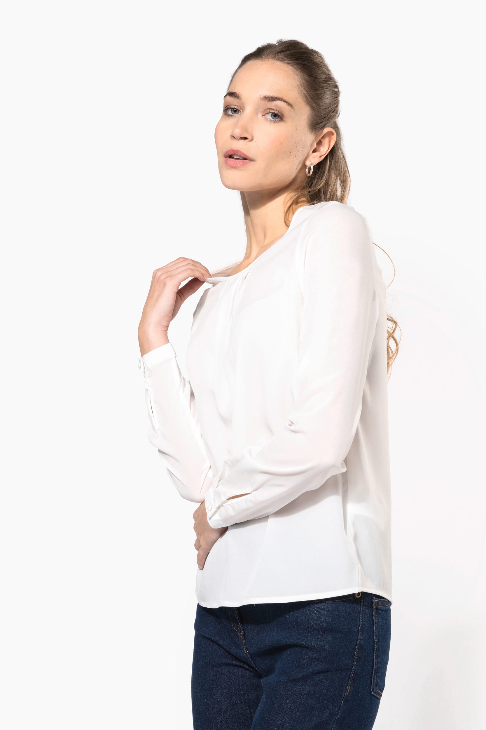 Langarm-Kreppbluse für Damen
