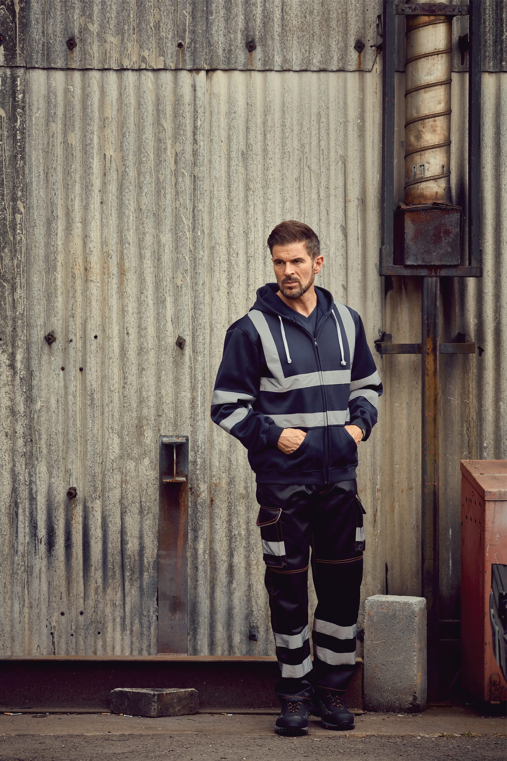 YOKO Kapuzenpullover mit Reißverschluss in Warnfarbe