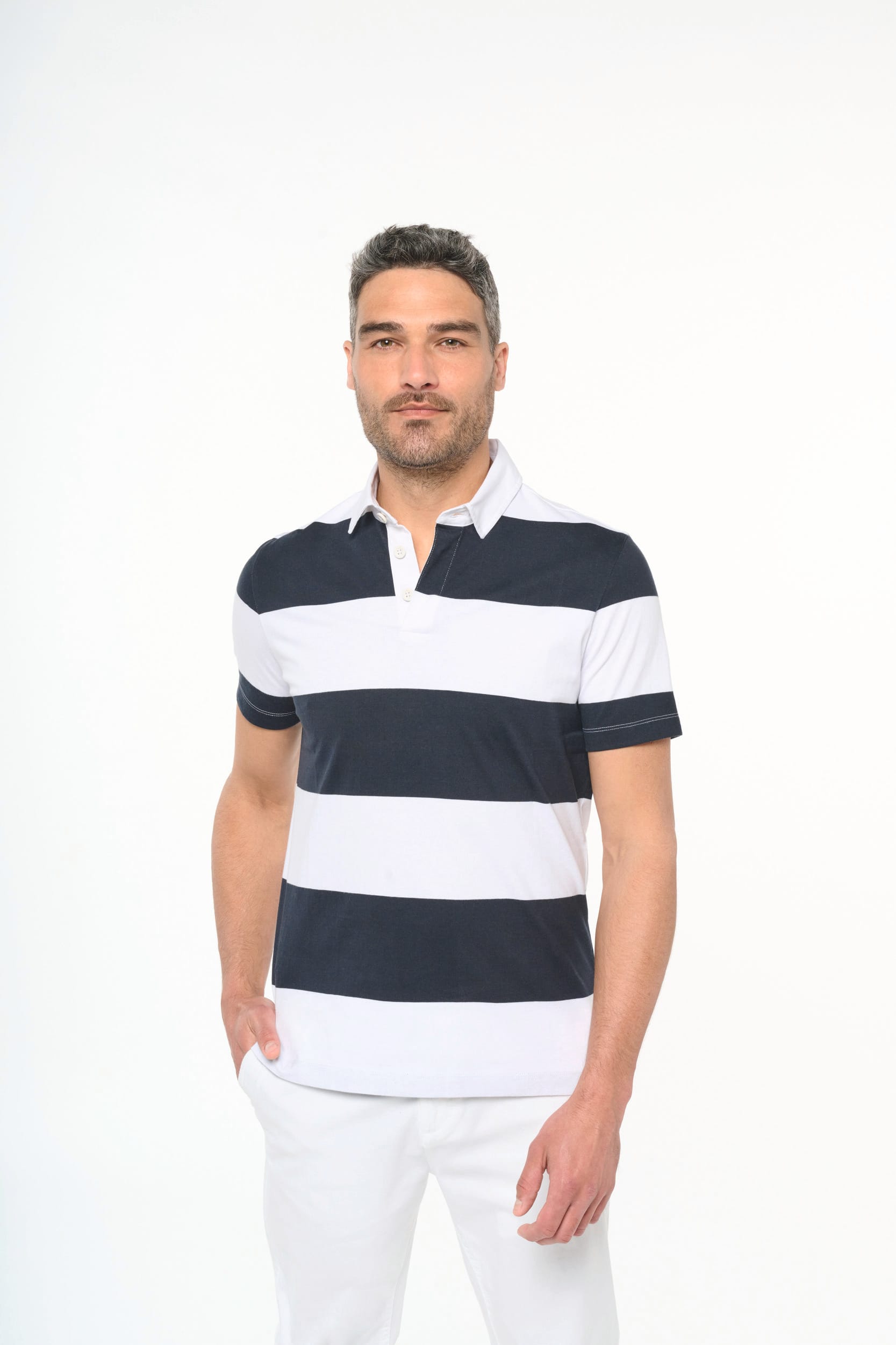 Gestreiftes Polohemd mit kurzen Ärmeln, Unisex