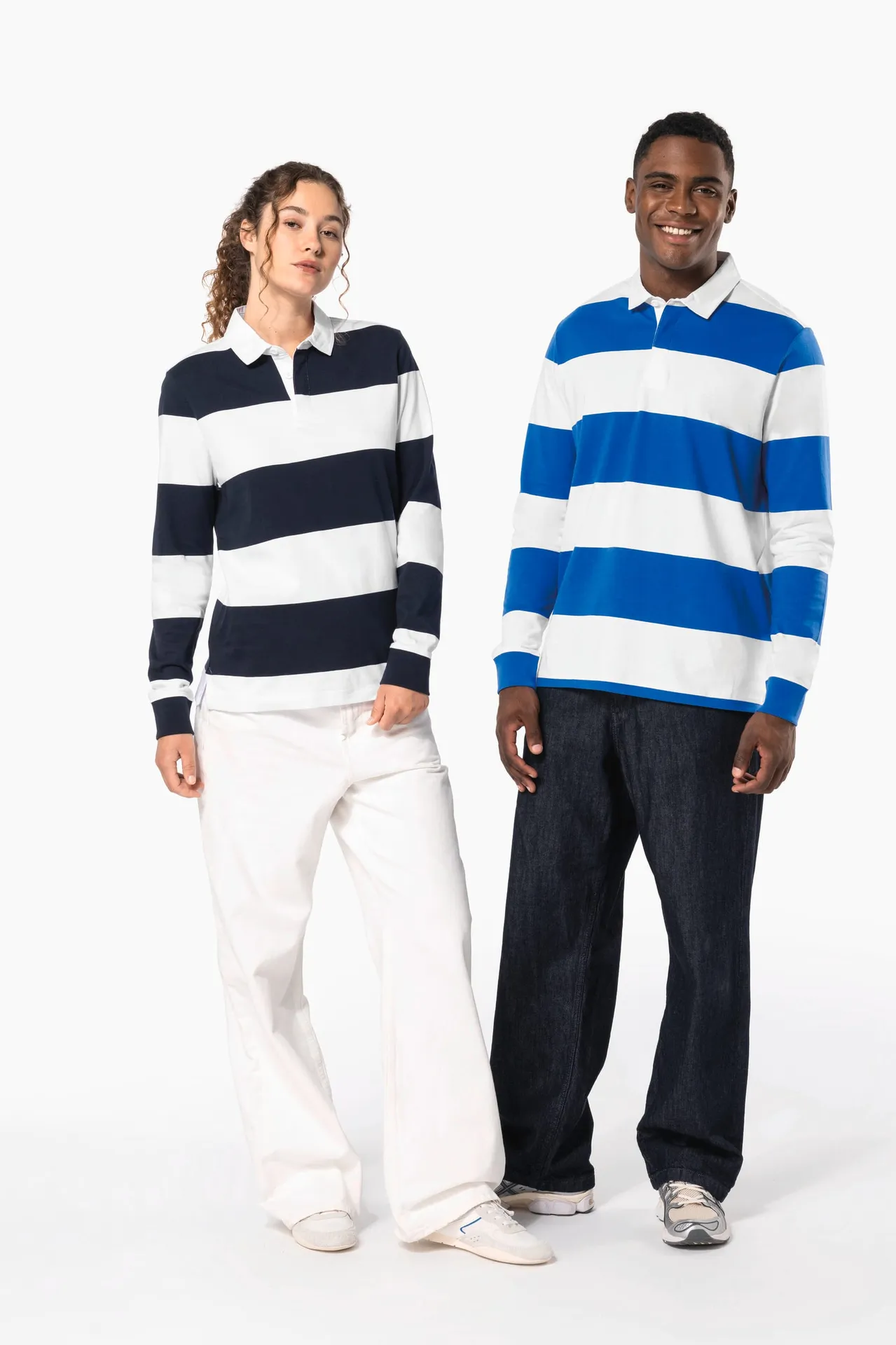 Gestreiftes Polohemd mit langen Ärmeln, Unisex