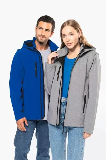 3-lagige Unisex-Softshell-Jacke mit Kapuze und abnehmbaren Ärmeln