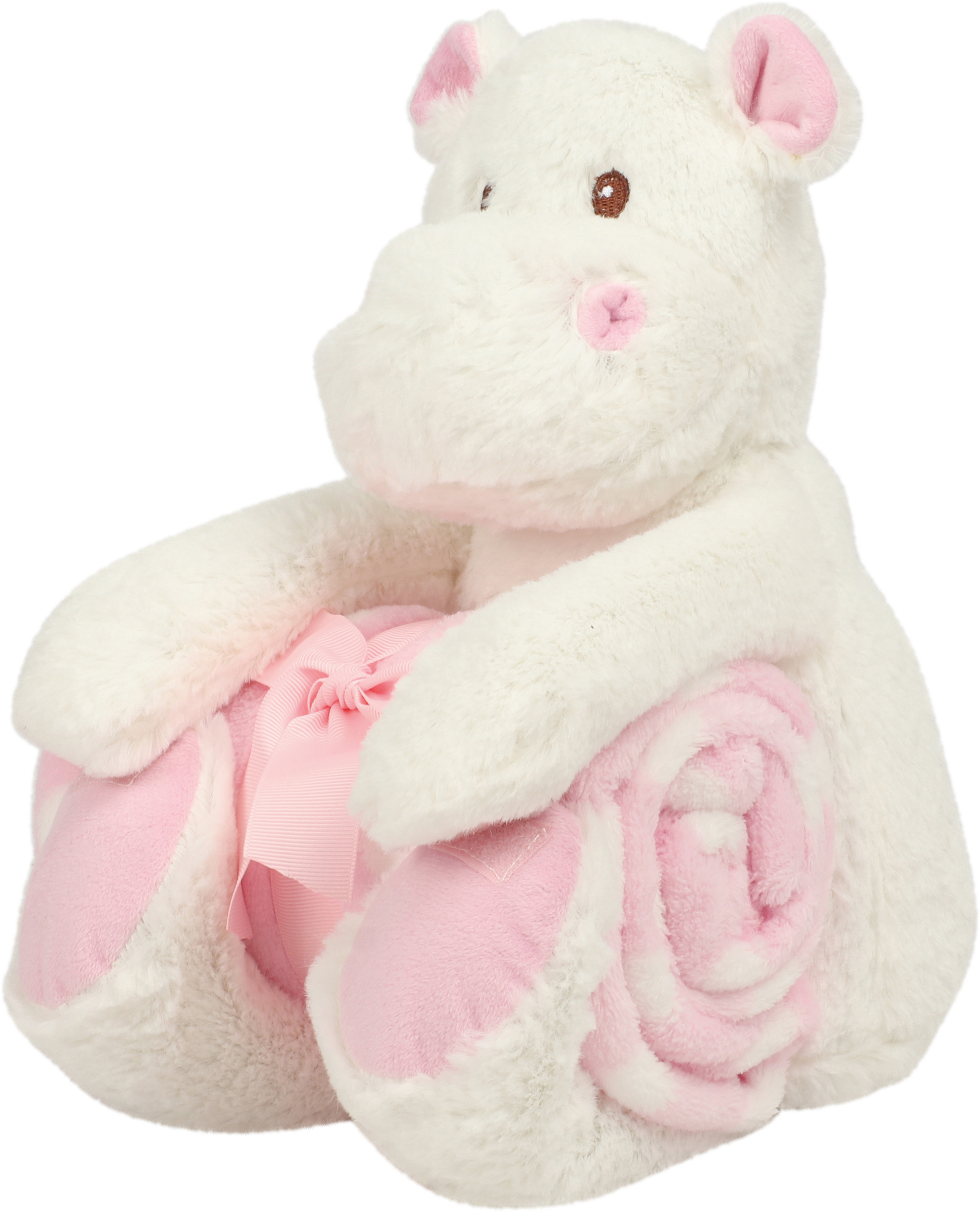 Weisses nilpferd mit bedruckter decke