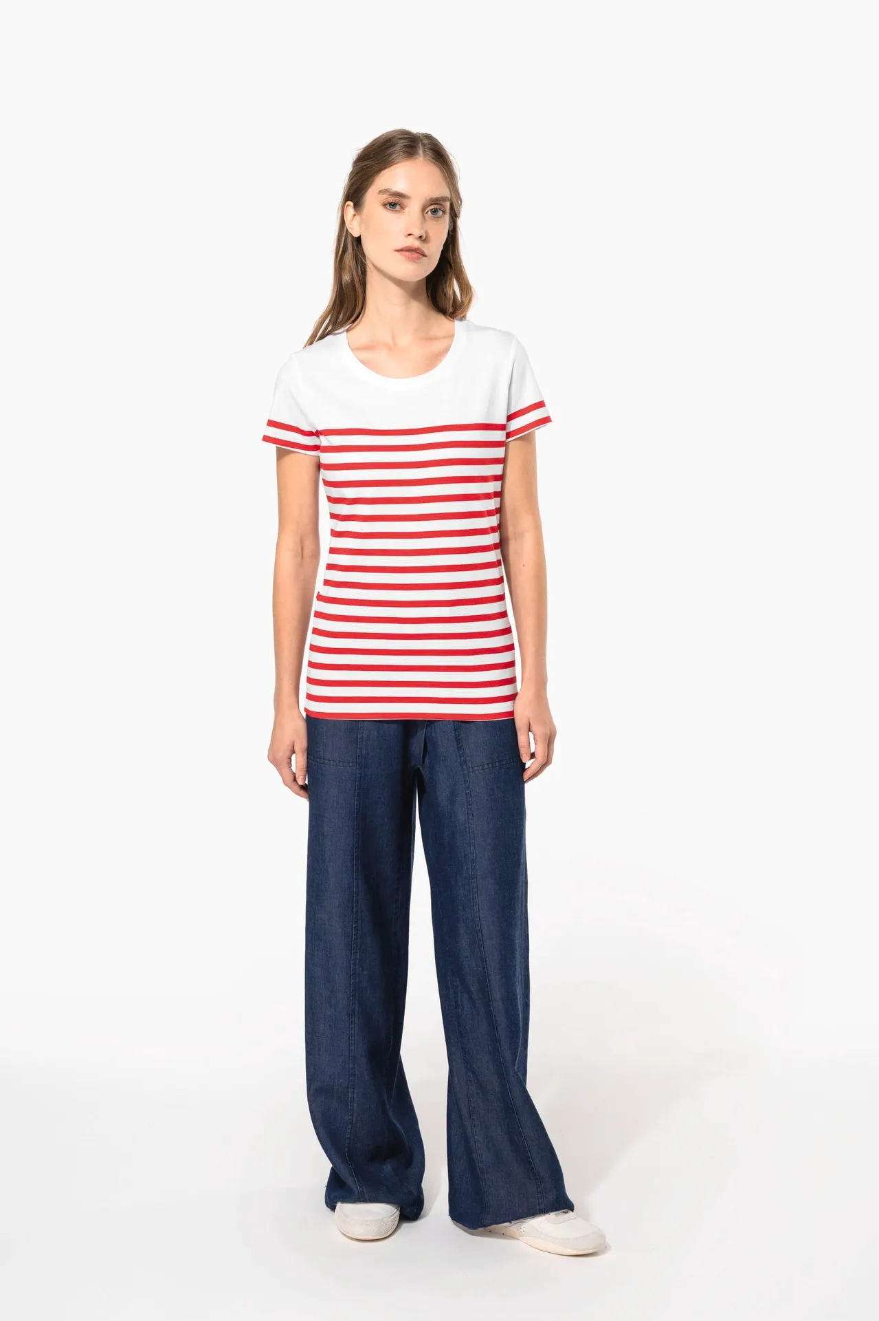 T-Shirt im Marine-Stil mit Rundhalsausschnitt Bio Damen