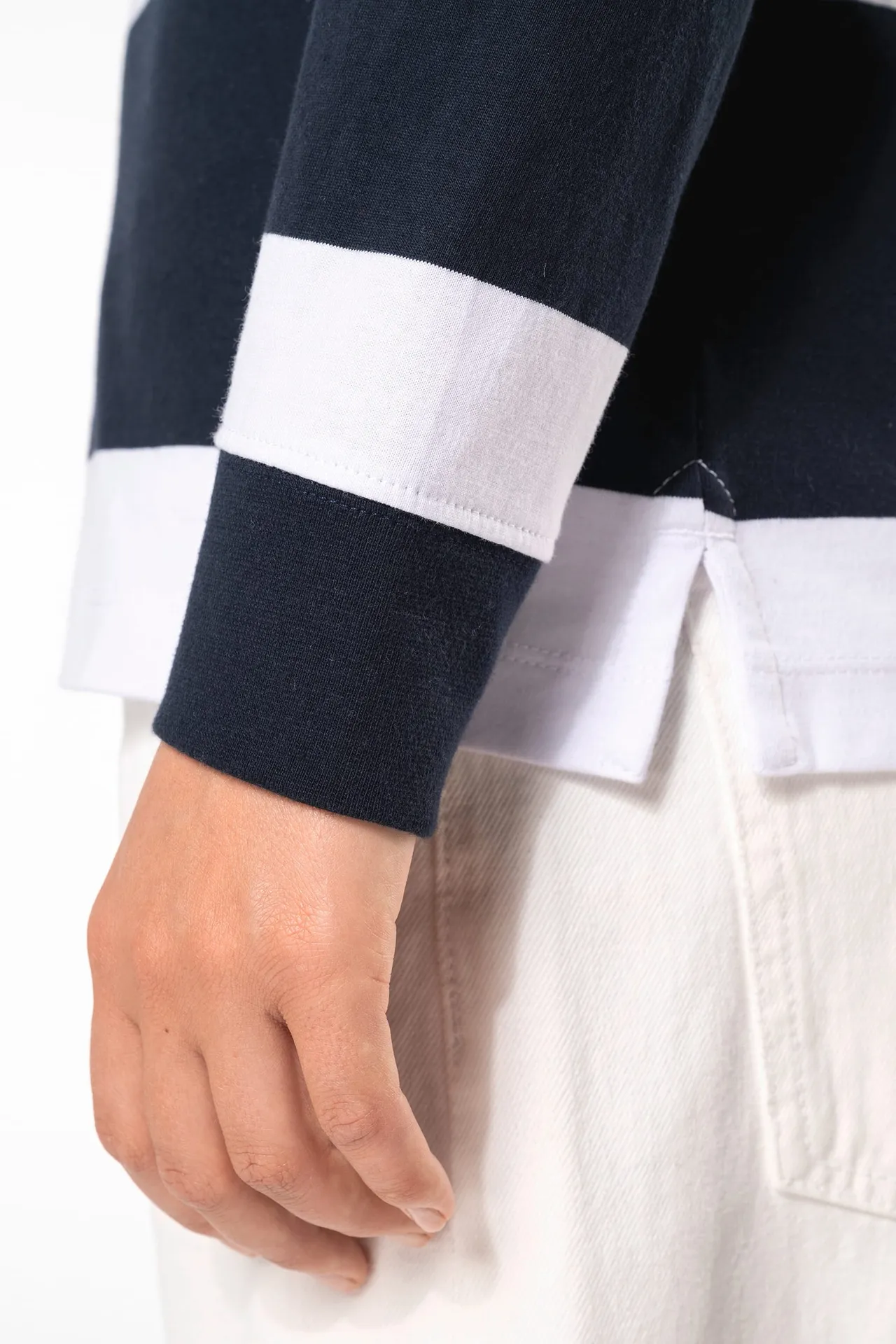 Gestreiftes Polohemd mit langen Ärmeln, Unisex