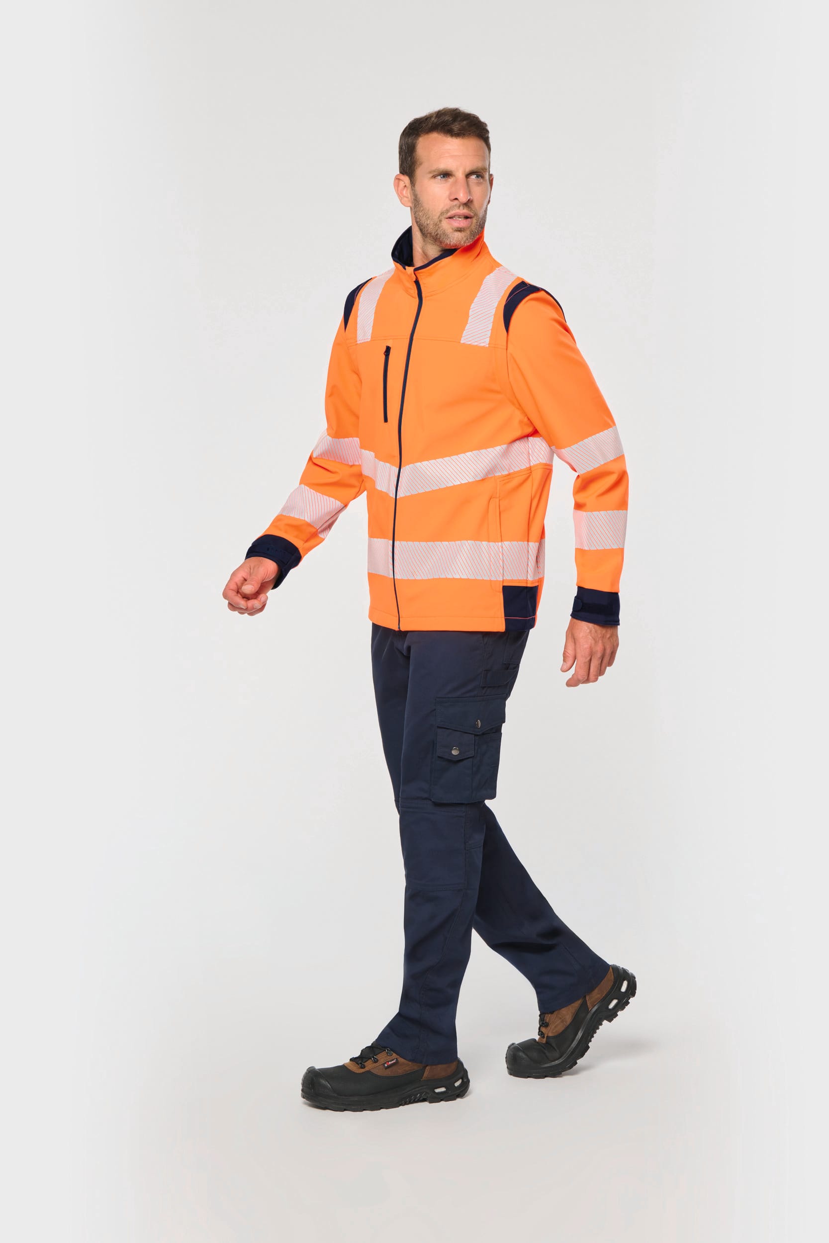 Recycelte Safety Softshell-Jacke mit abnehmbaren Ärmeln