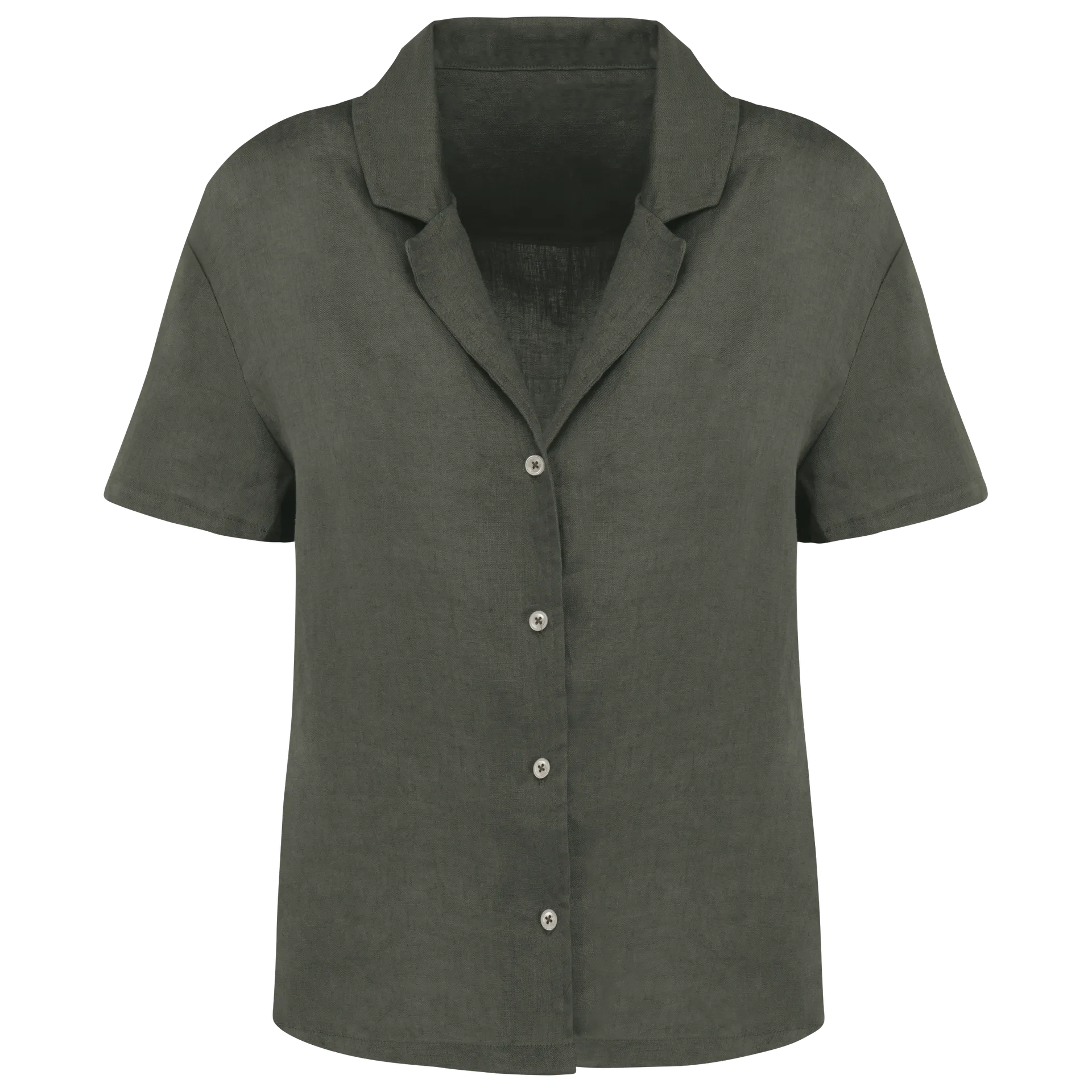 Damenhemd aus Leinen mit kurzen Ärmeln und Bowling-Kragen