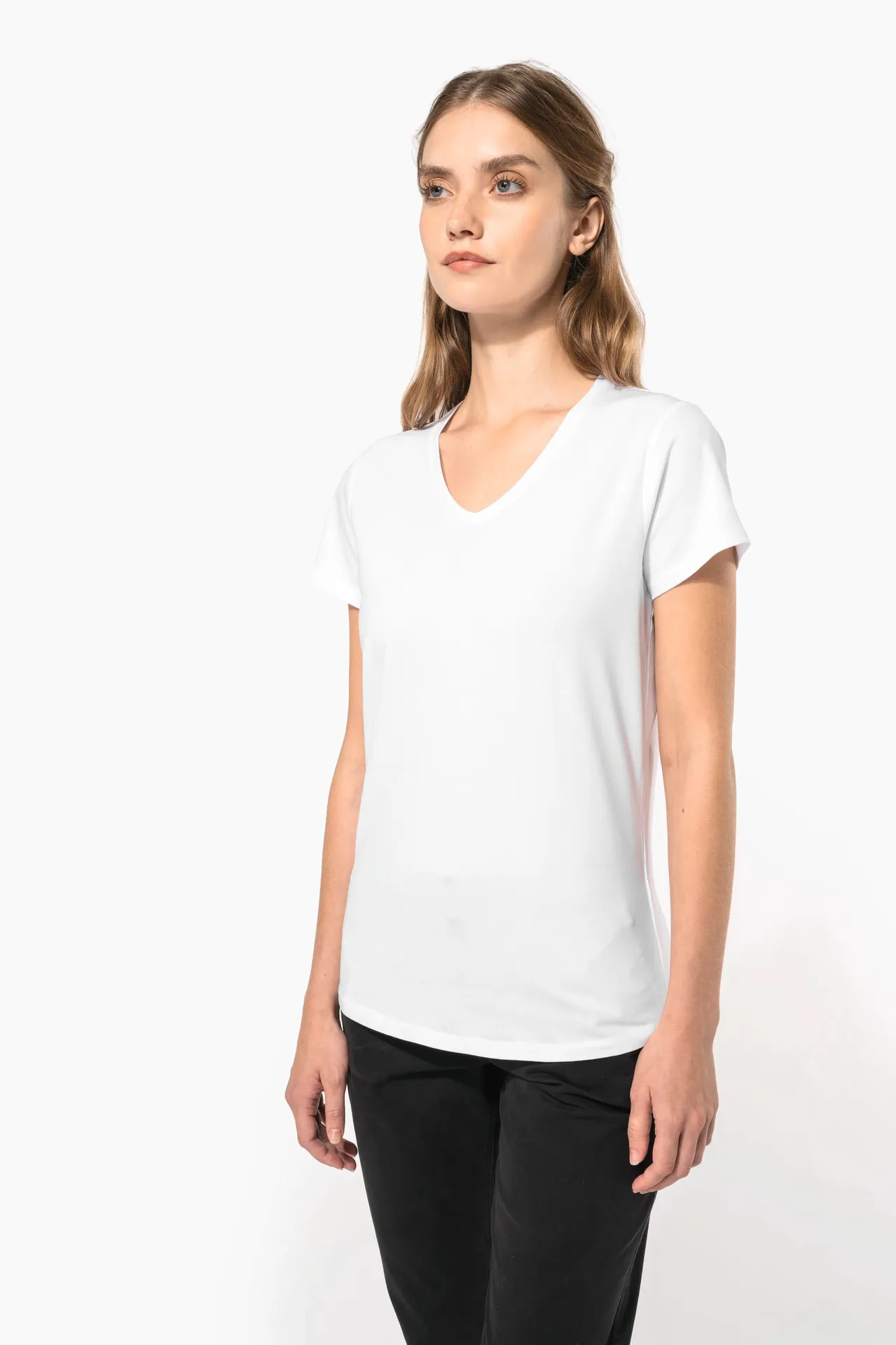 Kurzarm-Damen-T-Shirt mit V-Ausschnitt