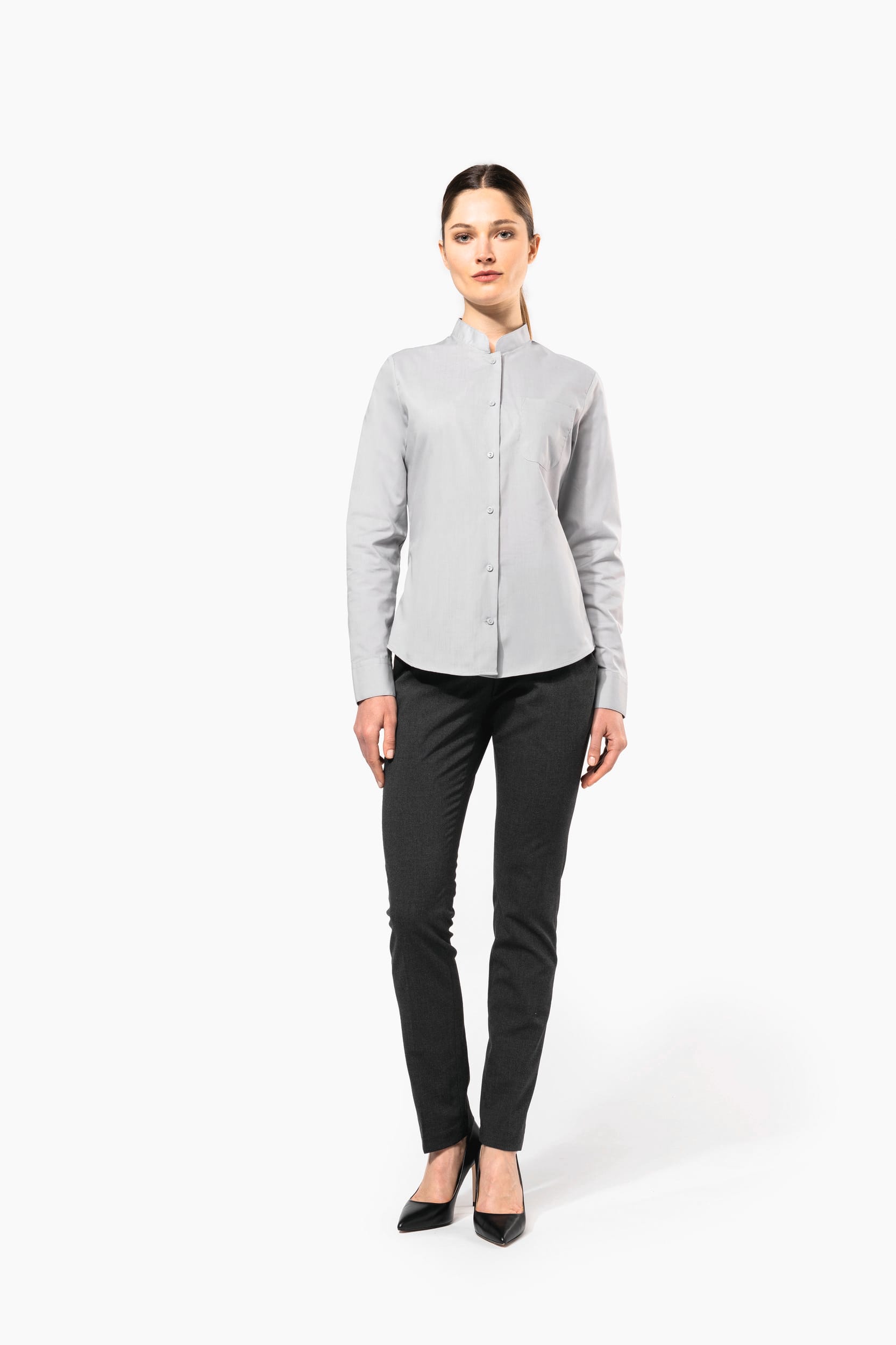 Damen hemdbluse mao-kragen langarm