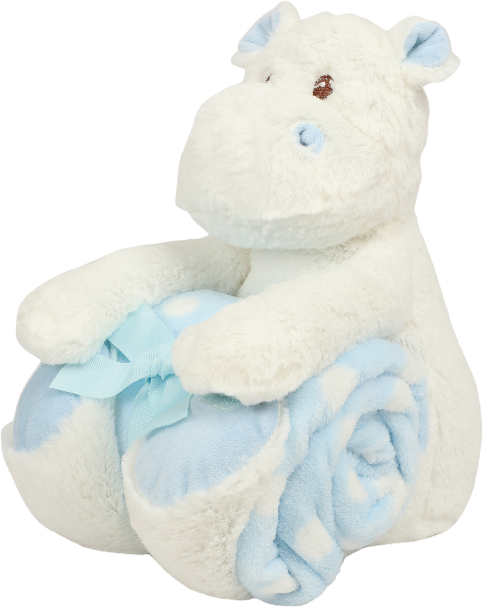 Weisses nilpferd mit bedruckter decke