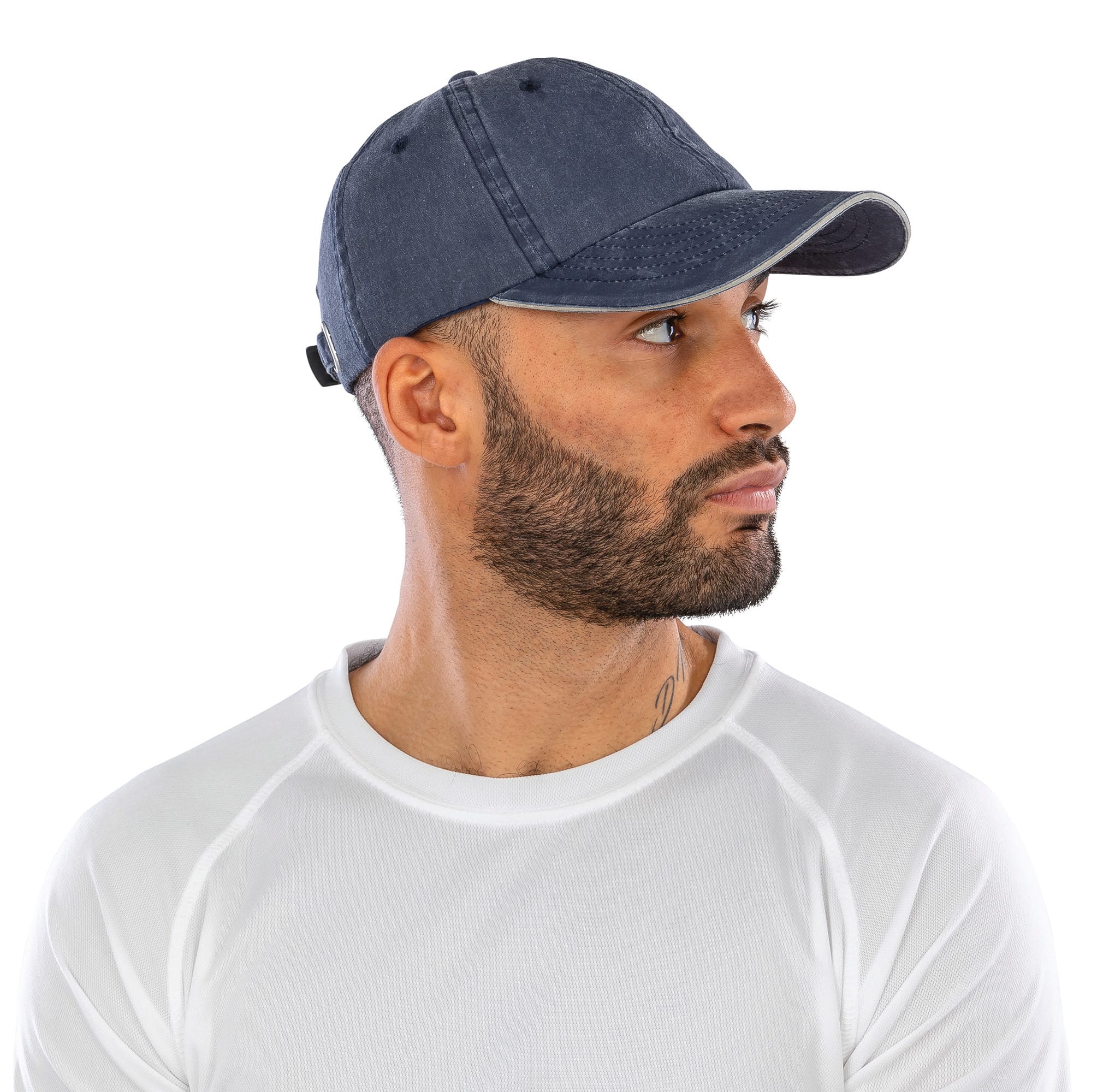 Washed Fine Line Cotton Cap with Sandwich Peak