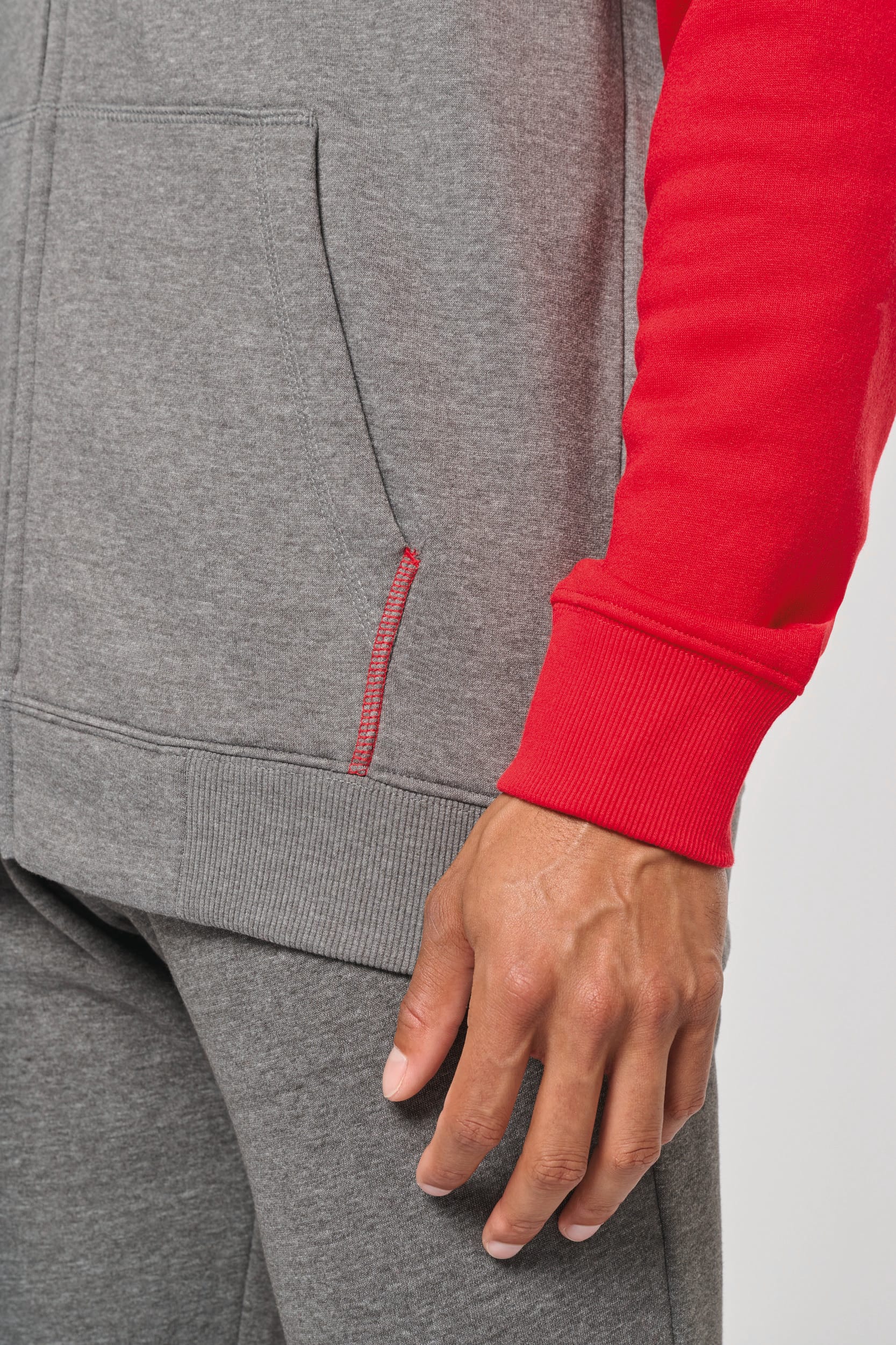 Zweifarbige Unisex-Fleecejacke mit Reißverschluss und Kapuze