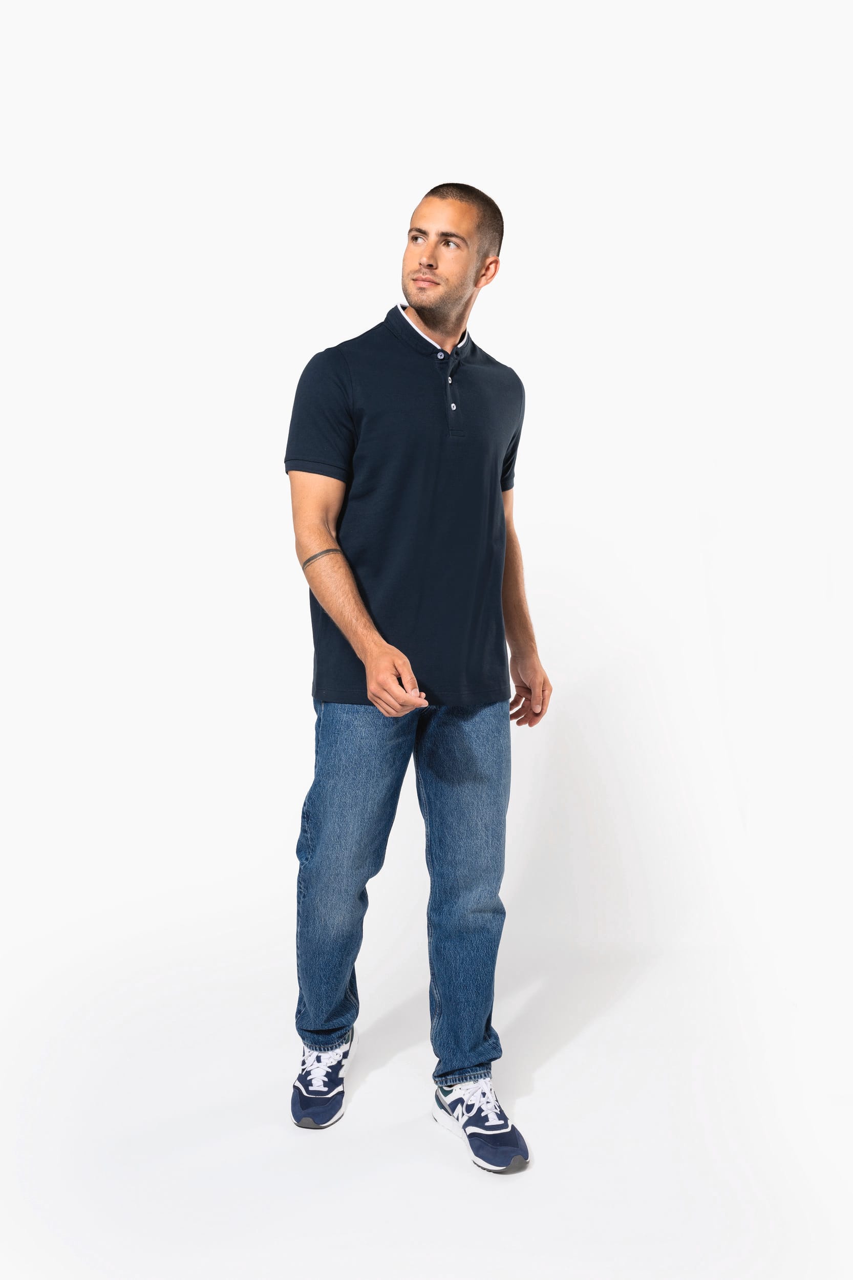 Kurzarm-Polohemd für Herren mit Maokragen