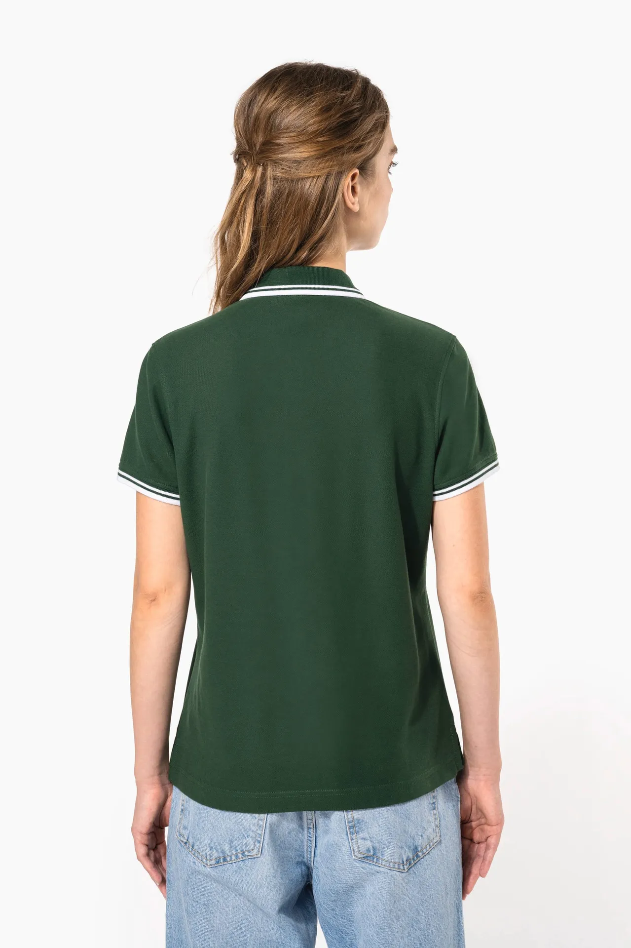 Damen Poloshirt mit kurzen Ärmeln und kontrastfarbenen Paspeln