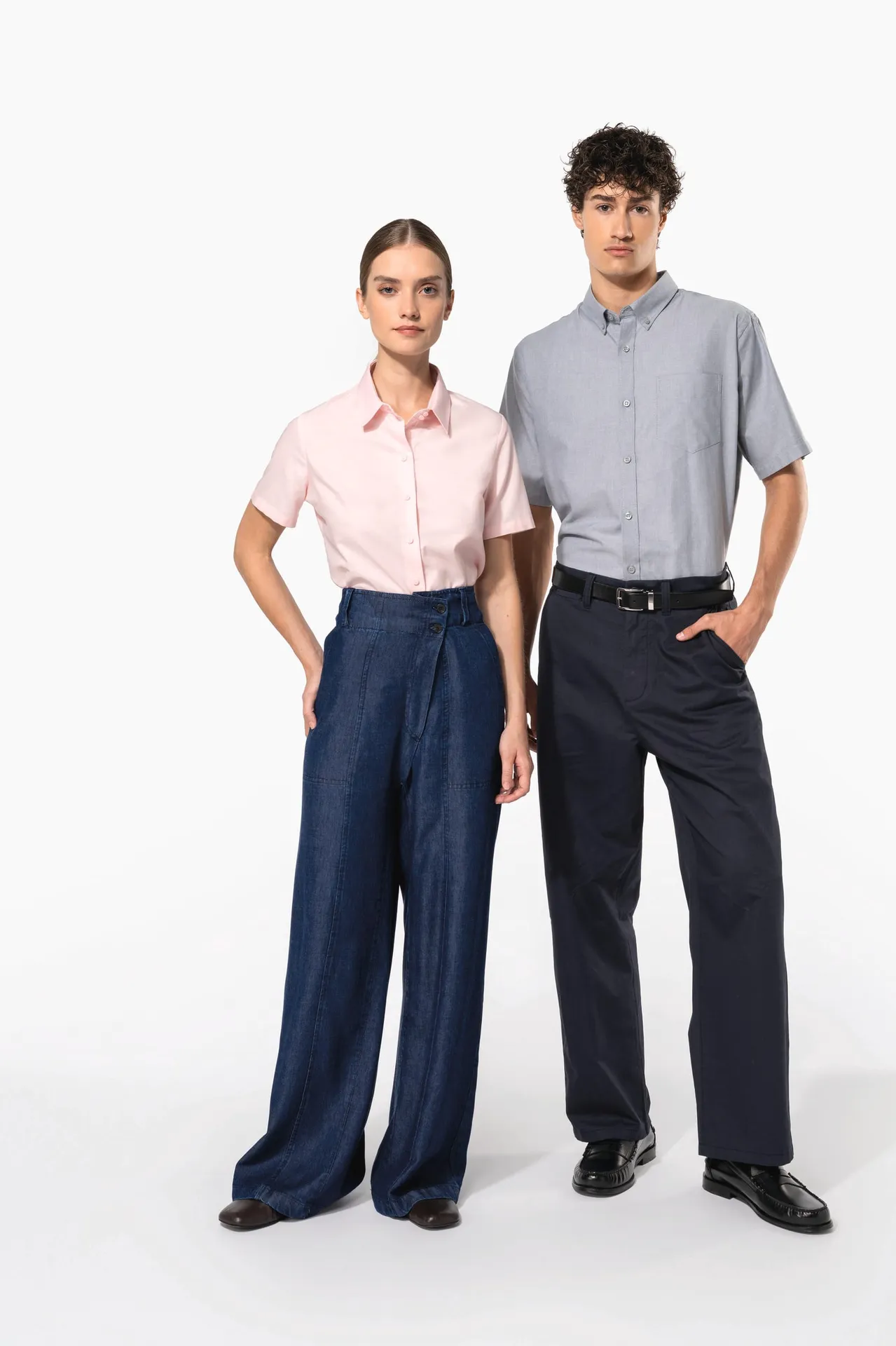 Damen Oxford Kurzarmbluse