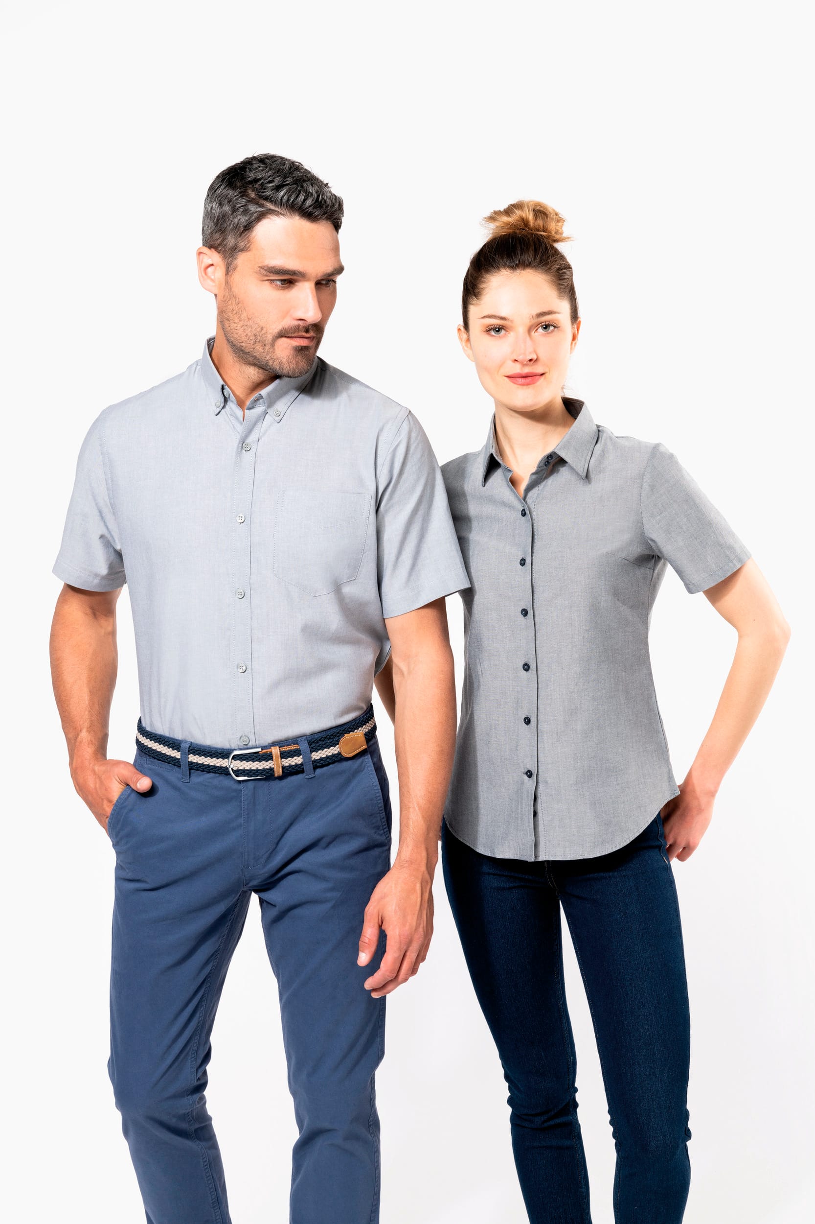 Damen Oxford Kurzarmbluse