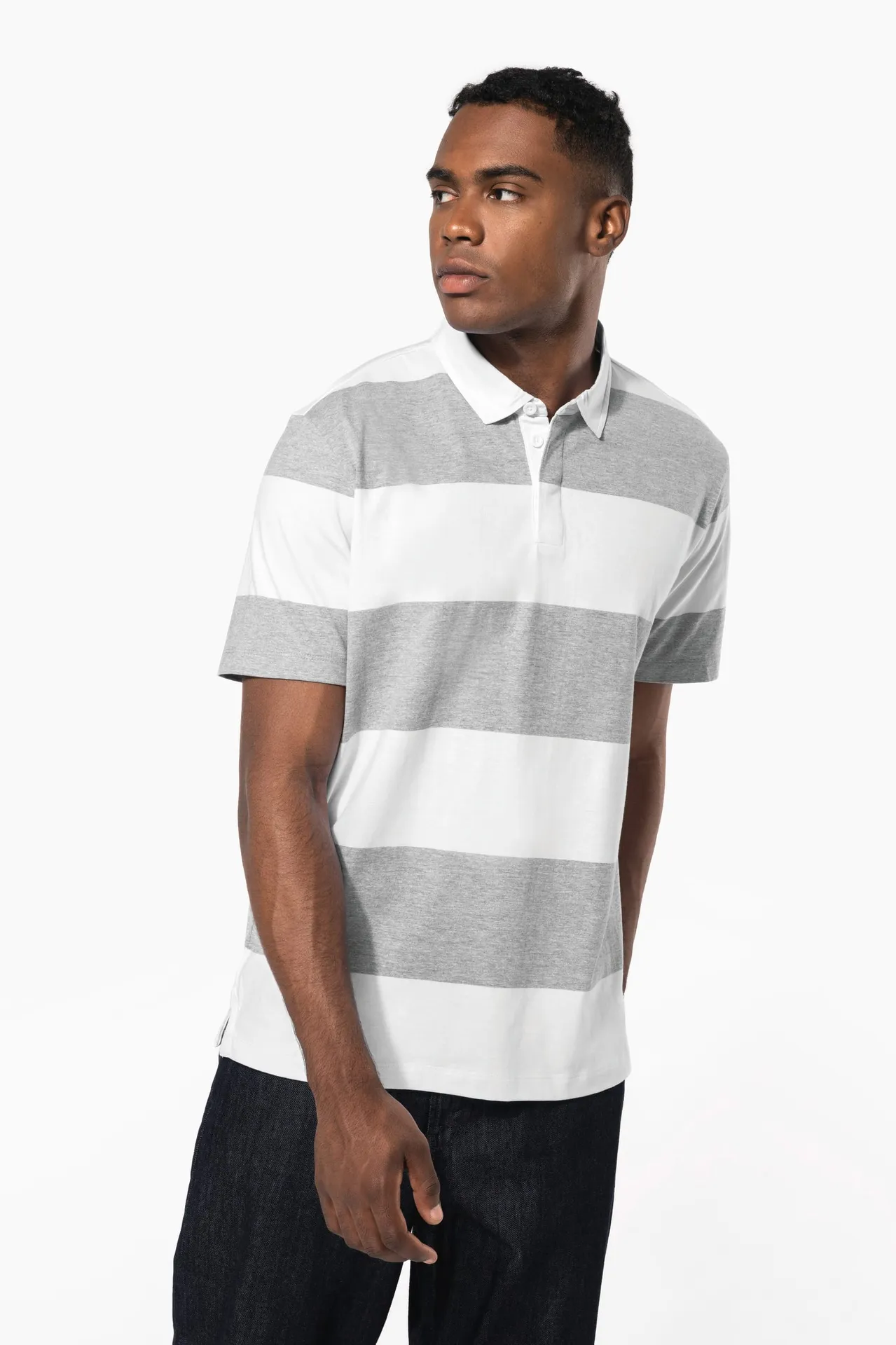 Gestreiftes Polohemd mit kurzen Ärmeln, Unisex