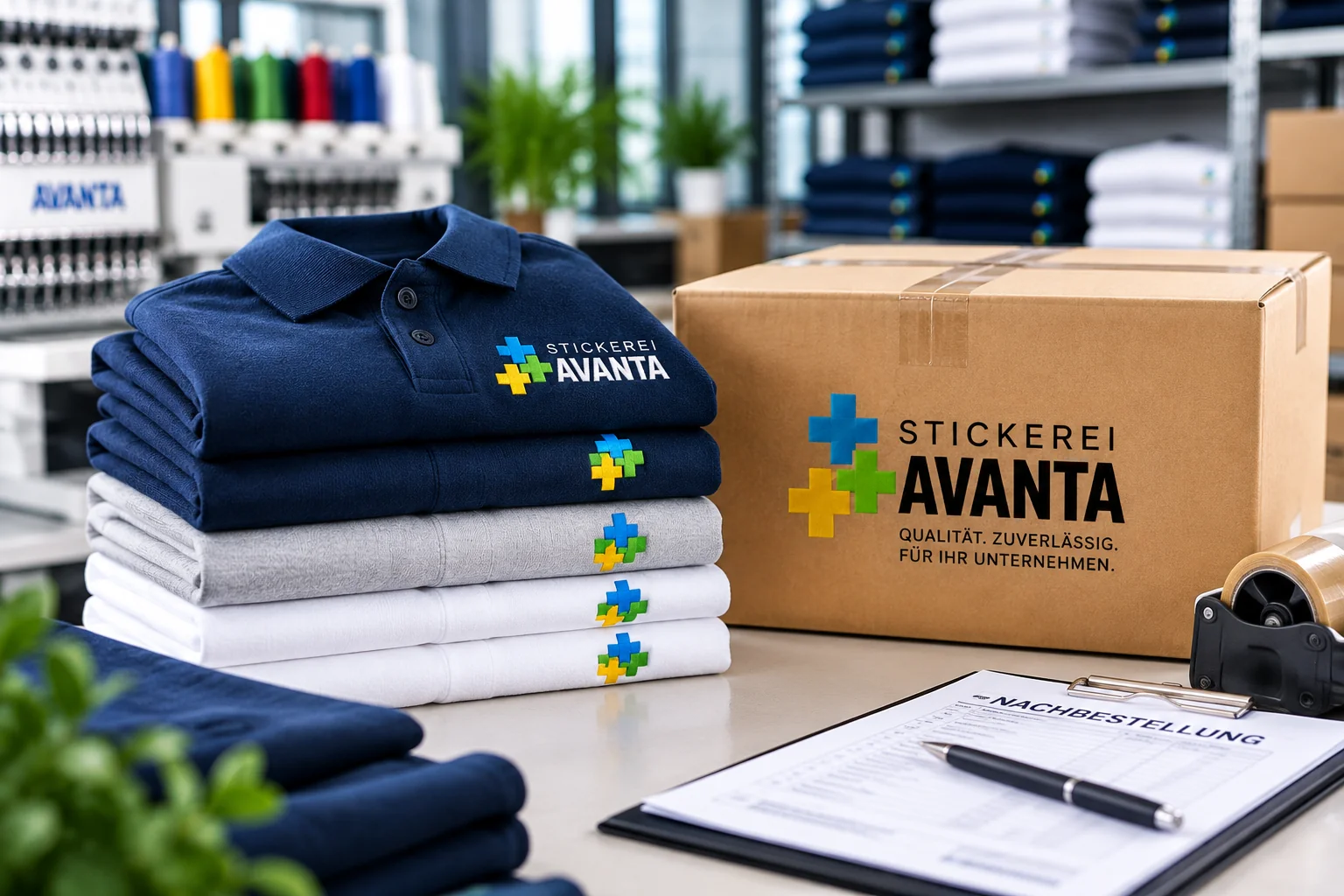 Nachbestellung von bestickter Firmenkleidung bei Stickerei Avanta in Berlin