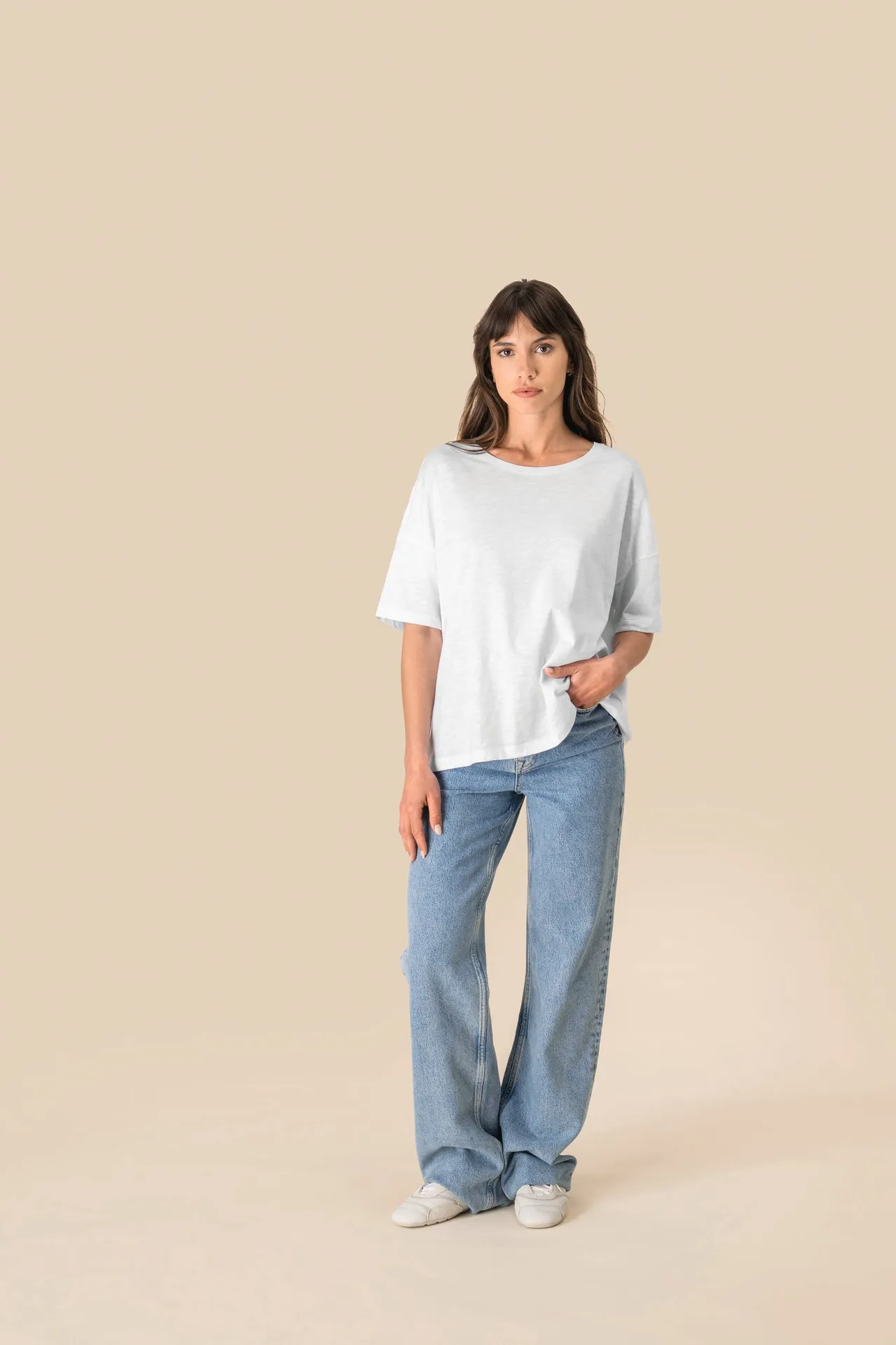 Umweltfreundliches Damen-Slub-Oversize-T-Shirt mit überschnittenen Schultern