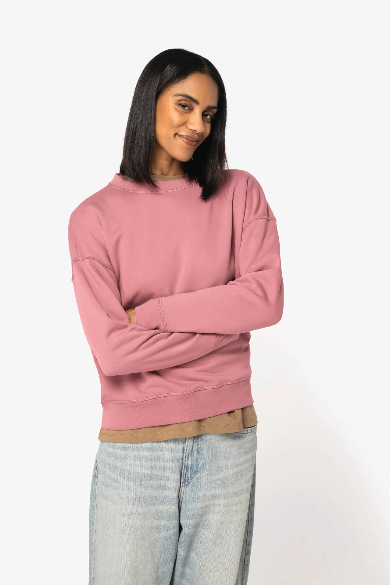 Umweltfreundliches Sweatshirt mit Rundhalsausschnitt und überschnittenen Schultern, Damen