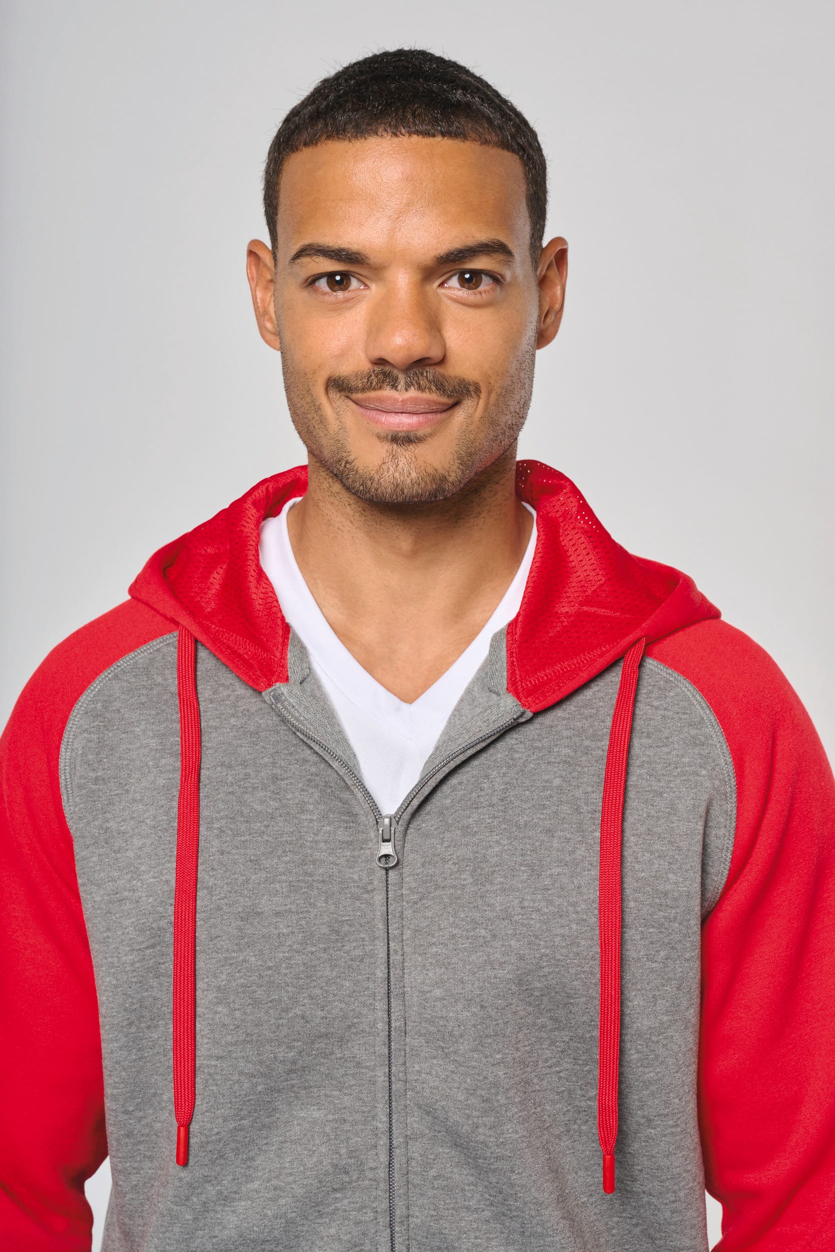 Zweifarbige Unisex-Fleecejacke mit Reißverschluss und Kapuze