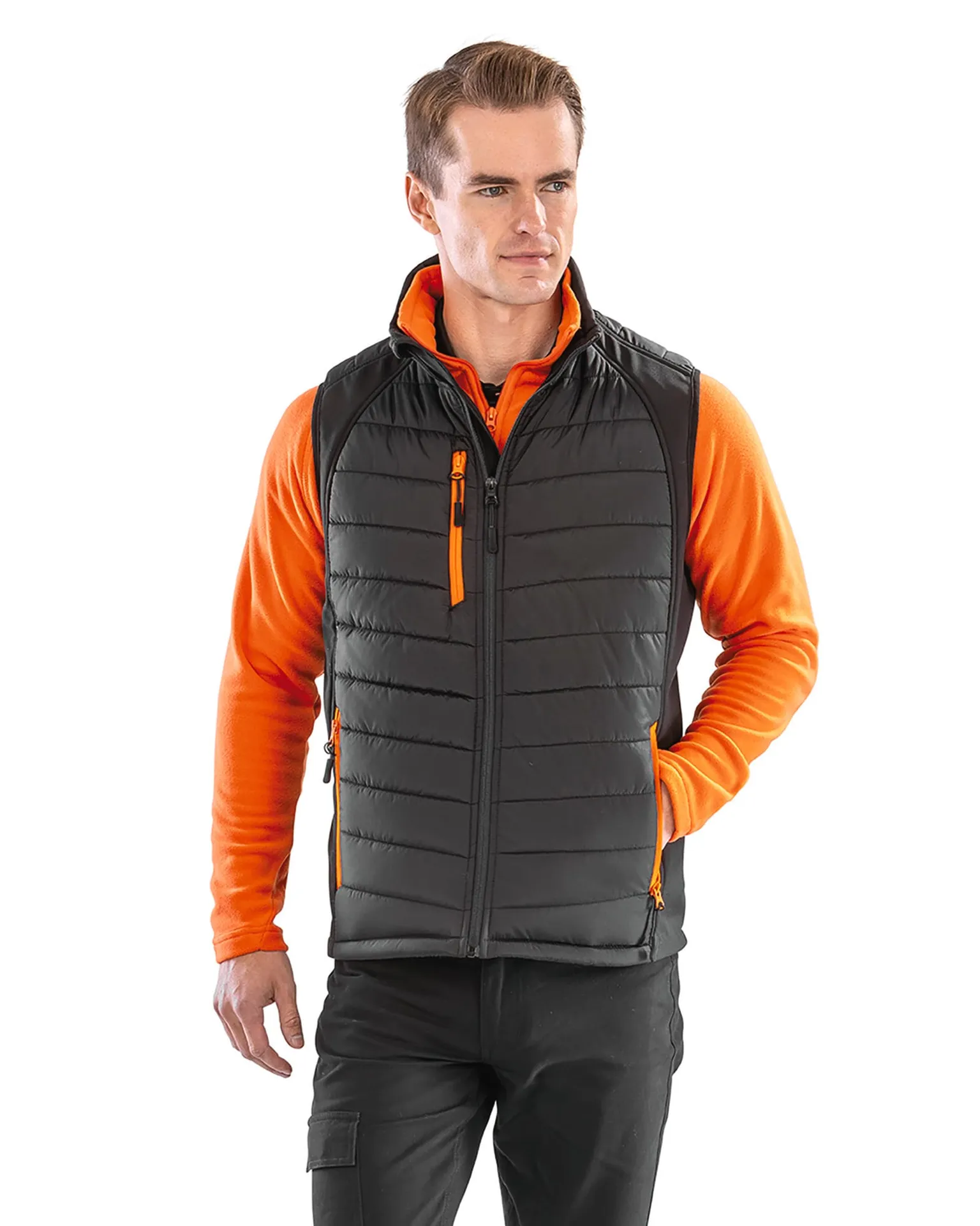 Black compass padded soft shell gilet