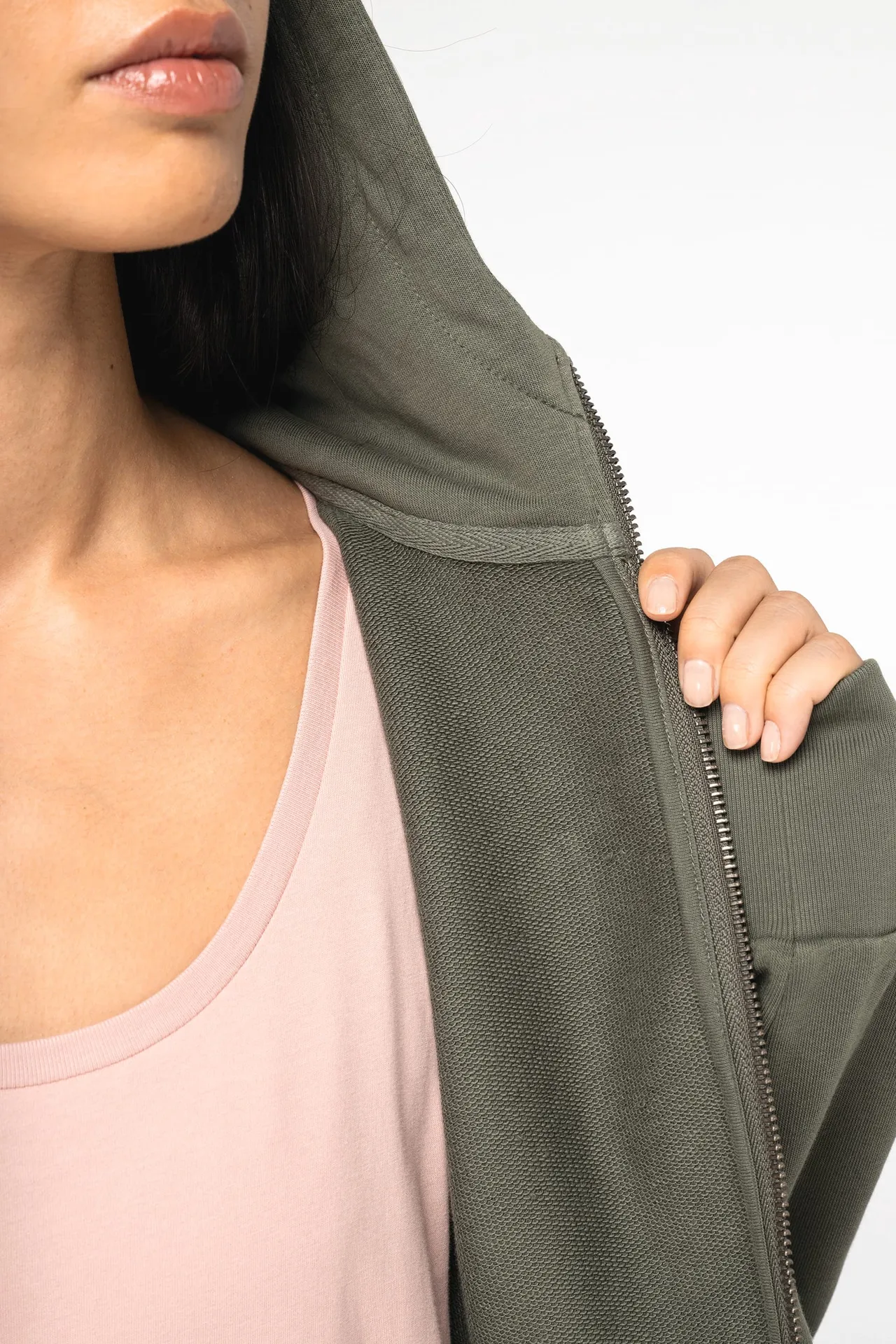 Umweltfreundliches Damen-Kapuzensweatshirt aus French Terry mit Reißverschluss