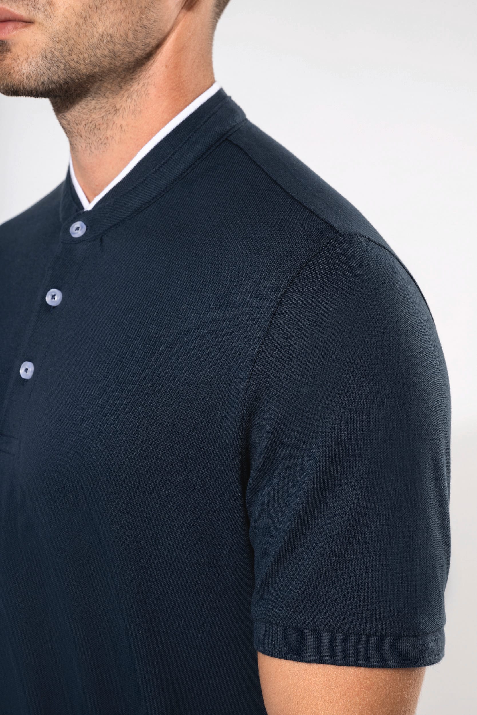 Kurzarm-Polohemd für Herren mit Maokragen