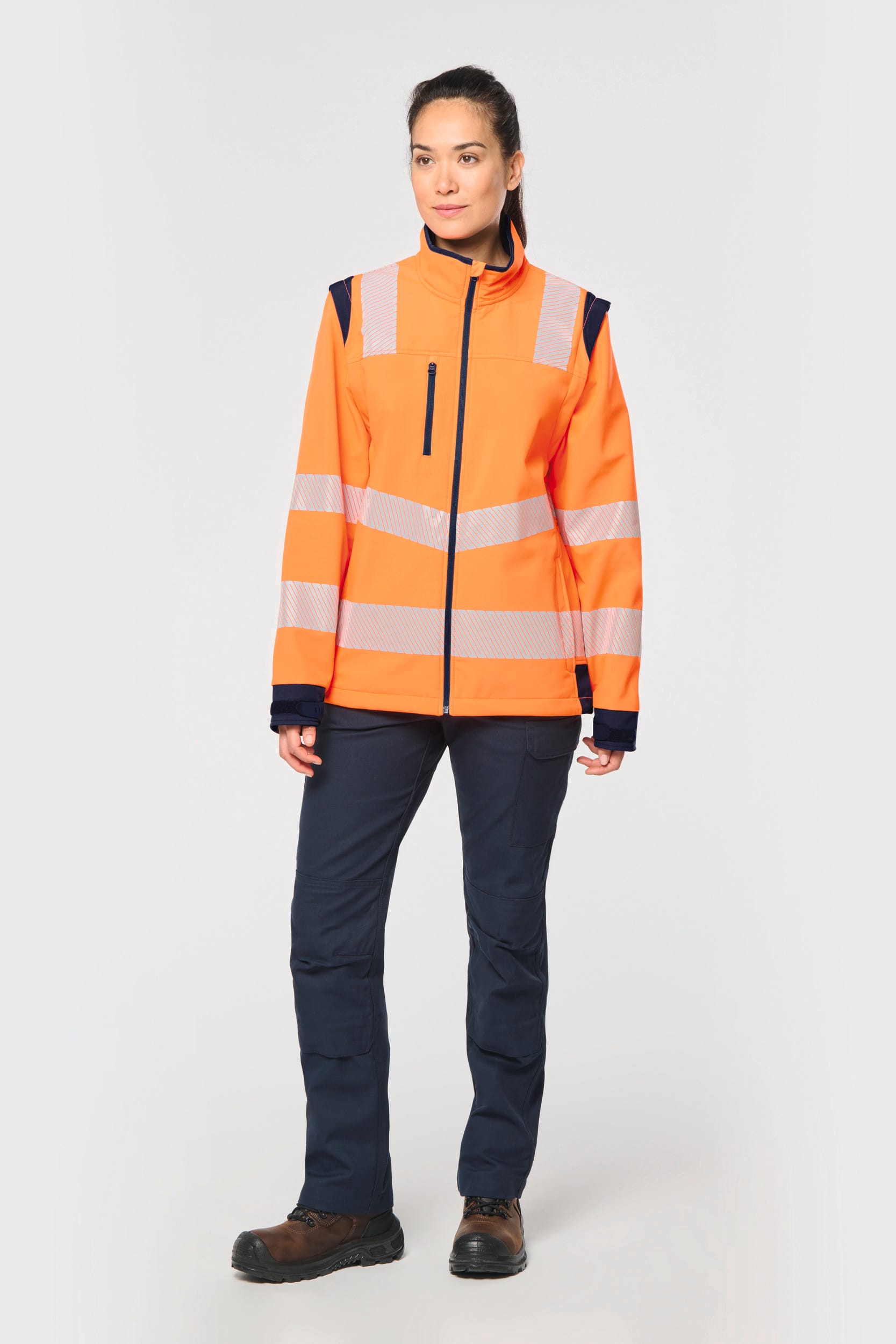 Recycelte Safety Softshell-Jacke mit abnehmbaren Ärmeln