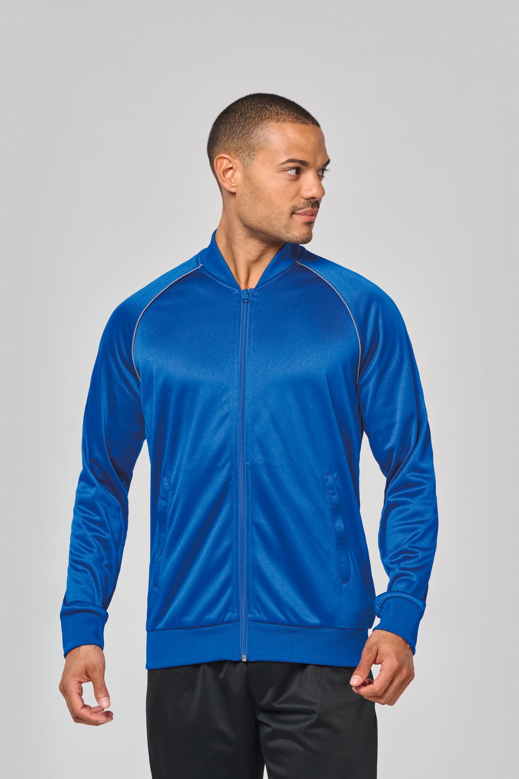 Unisex-Trainingsjacke mit Reißverschluss und Paspel