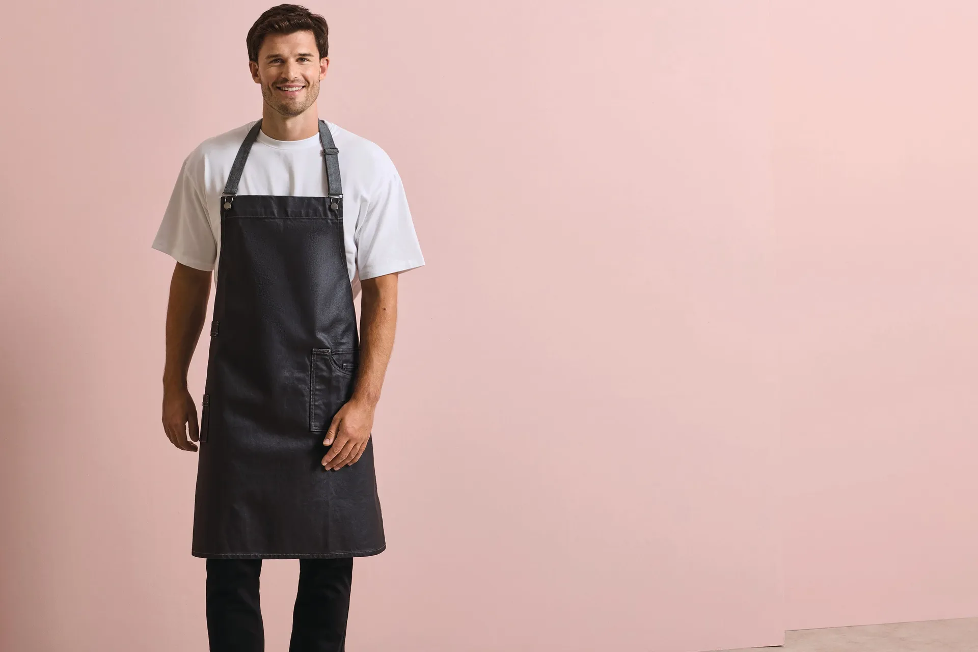 District - Waxed look denim bib apron