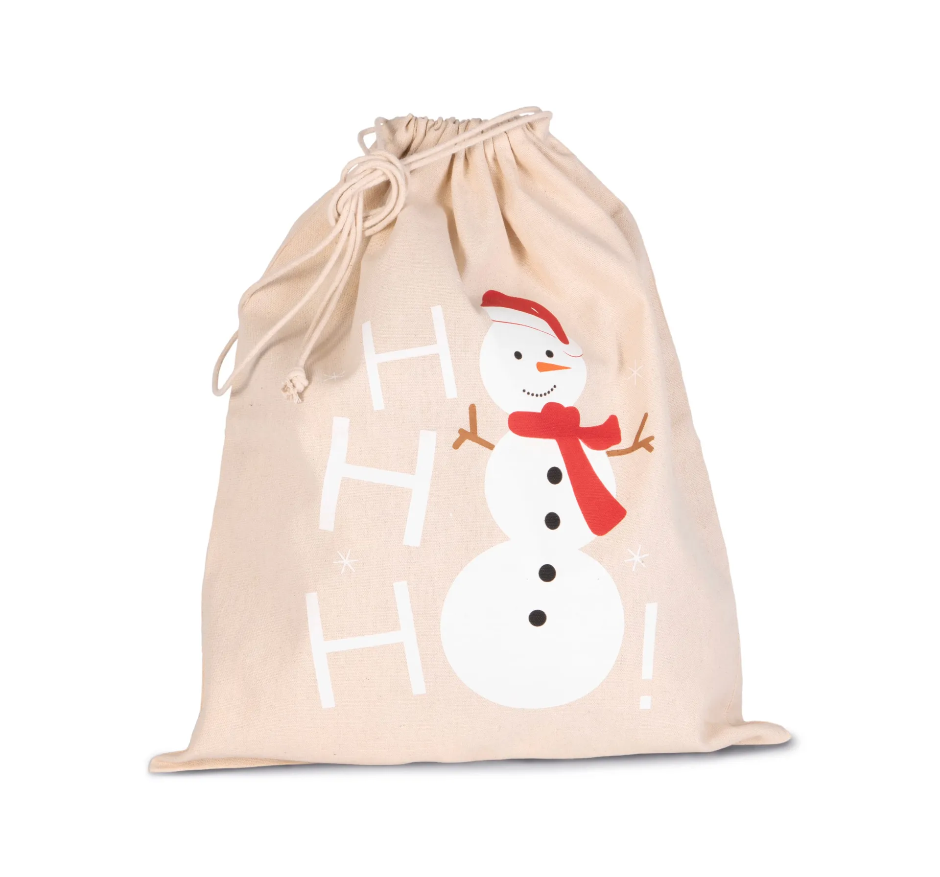 Baumwolltasche mit Kordelzug und Schneemannmotiv