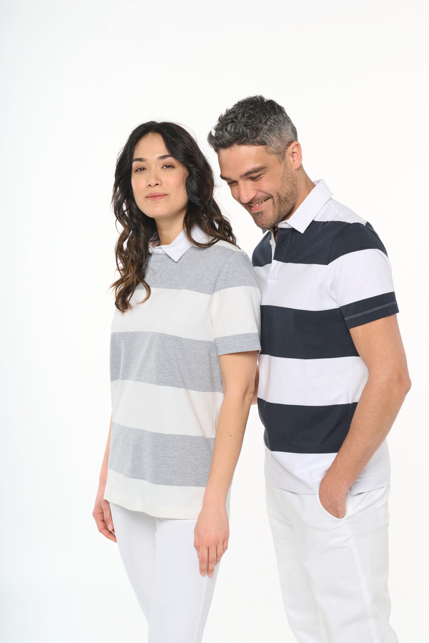 Gestreiftes Polohemd mit kurzen Ärmeln, Unisex