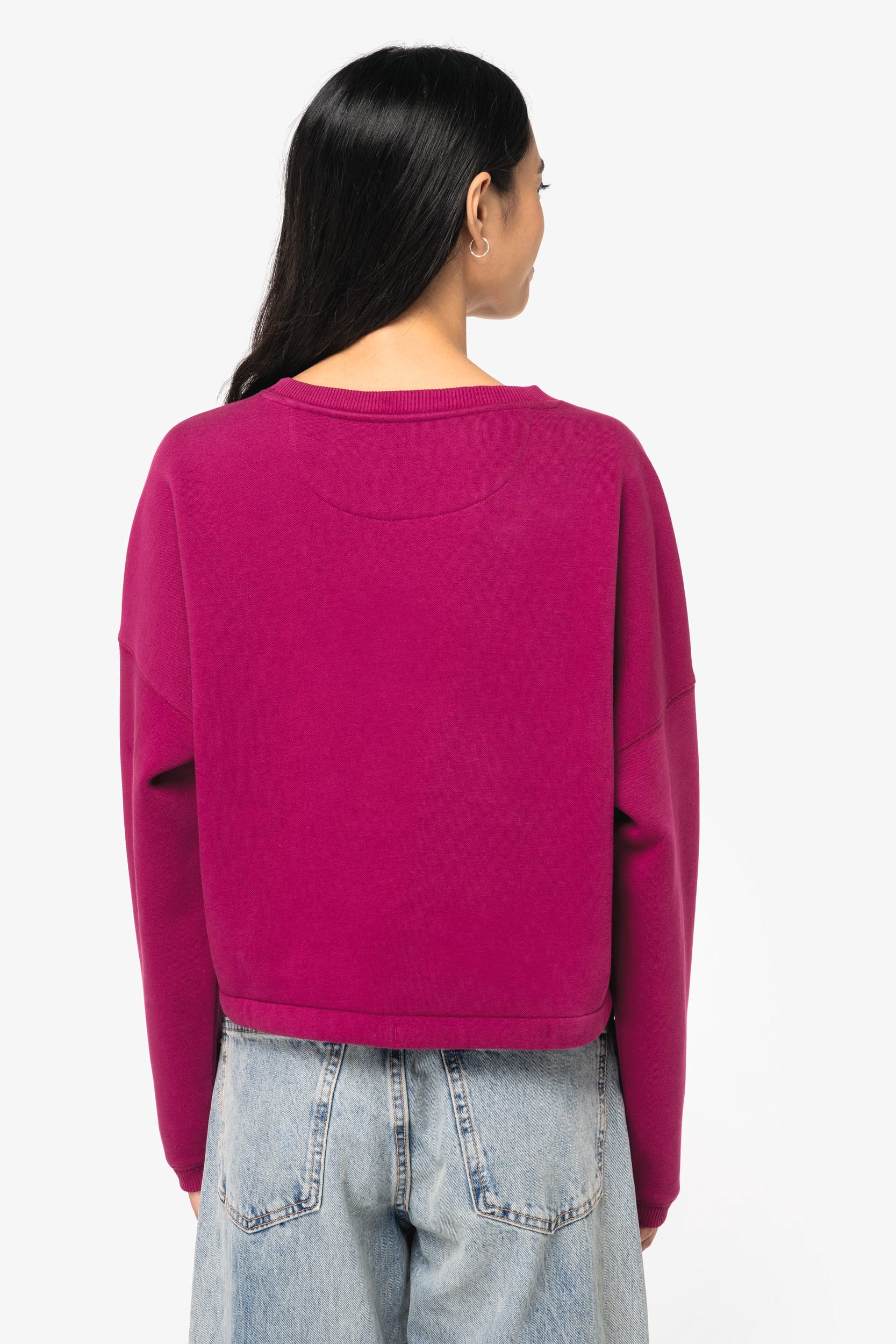 Umweltfreundliches cropped Oversize Damen Sweatshirt mit Rundhalsausschnitt