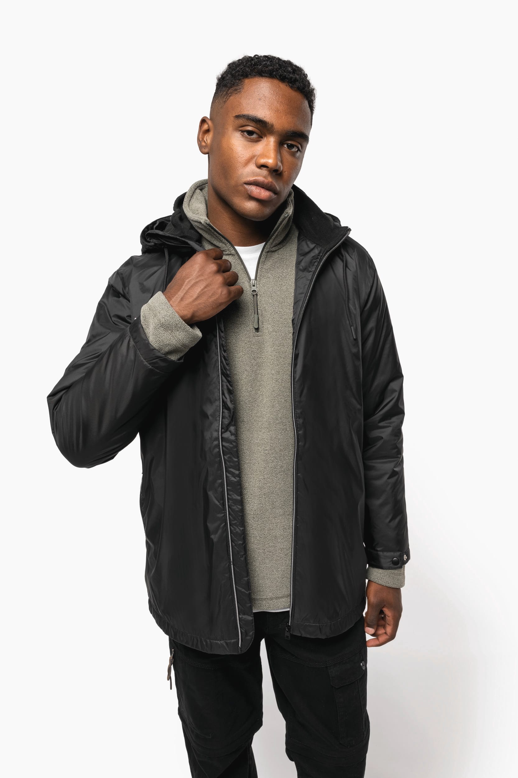 Gefütterte Unisex-Kapuzenjacke aus Mikrofleece