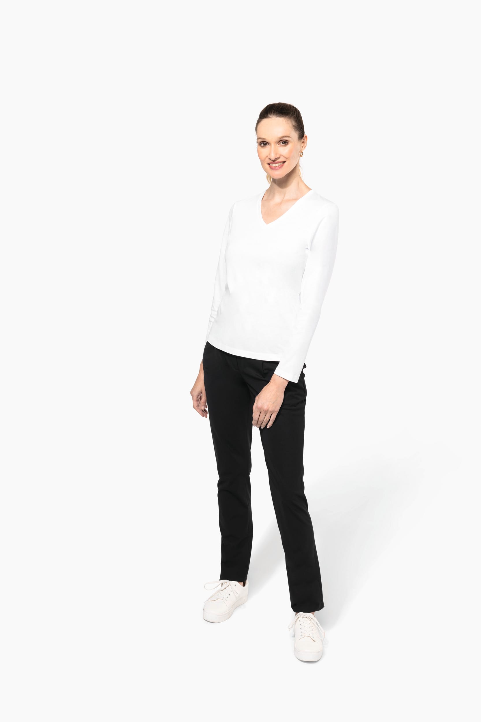 Supima® Damen-T-Shirt mit V-Ausschnitt und langen Ärmeln