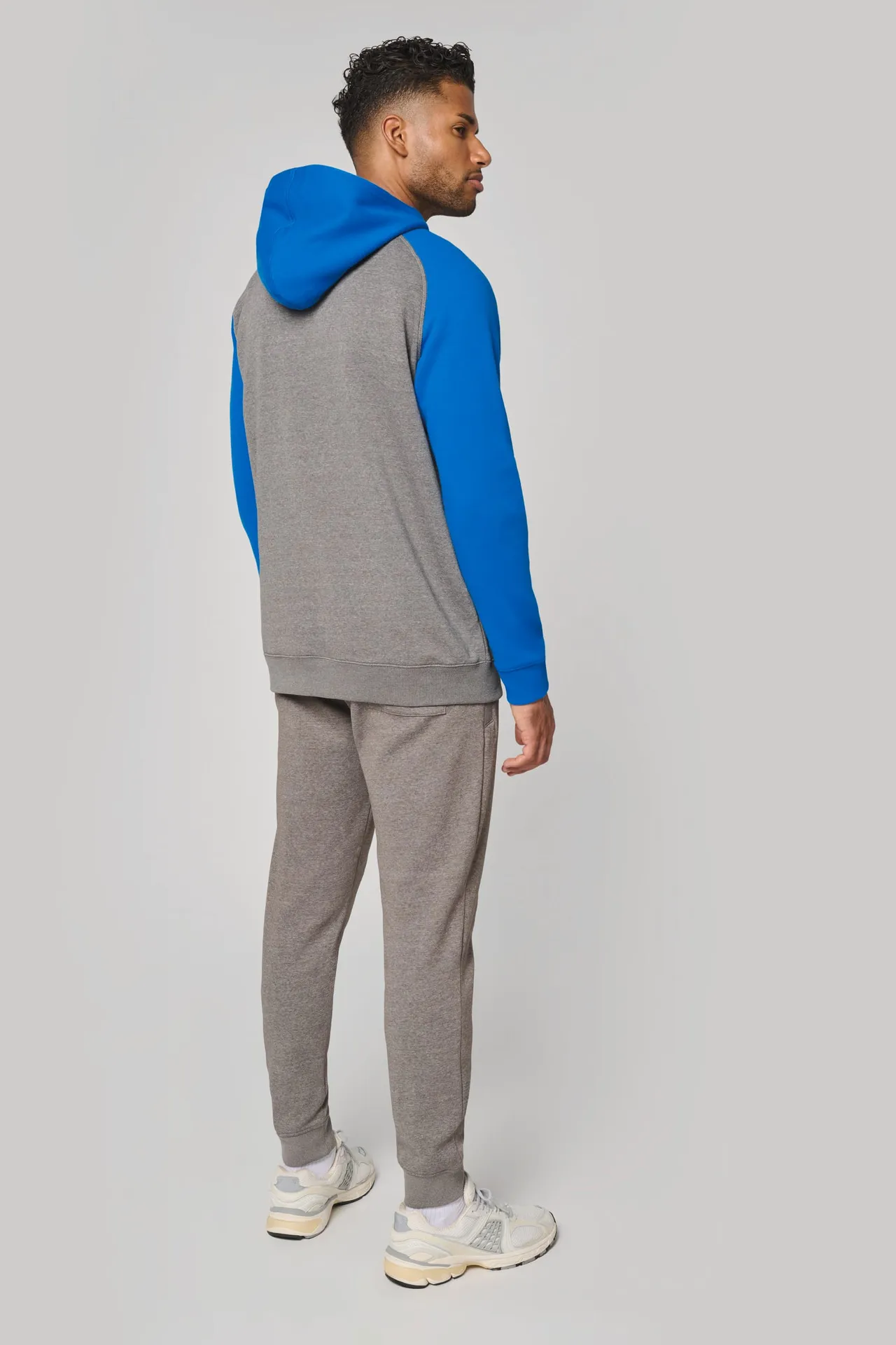 Zweifarbige Unisex-Fleecejacke mit Reißverschluss und Kapuze