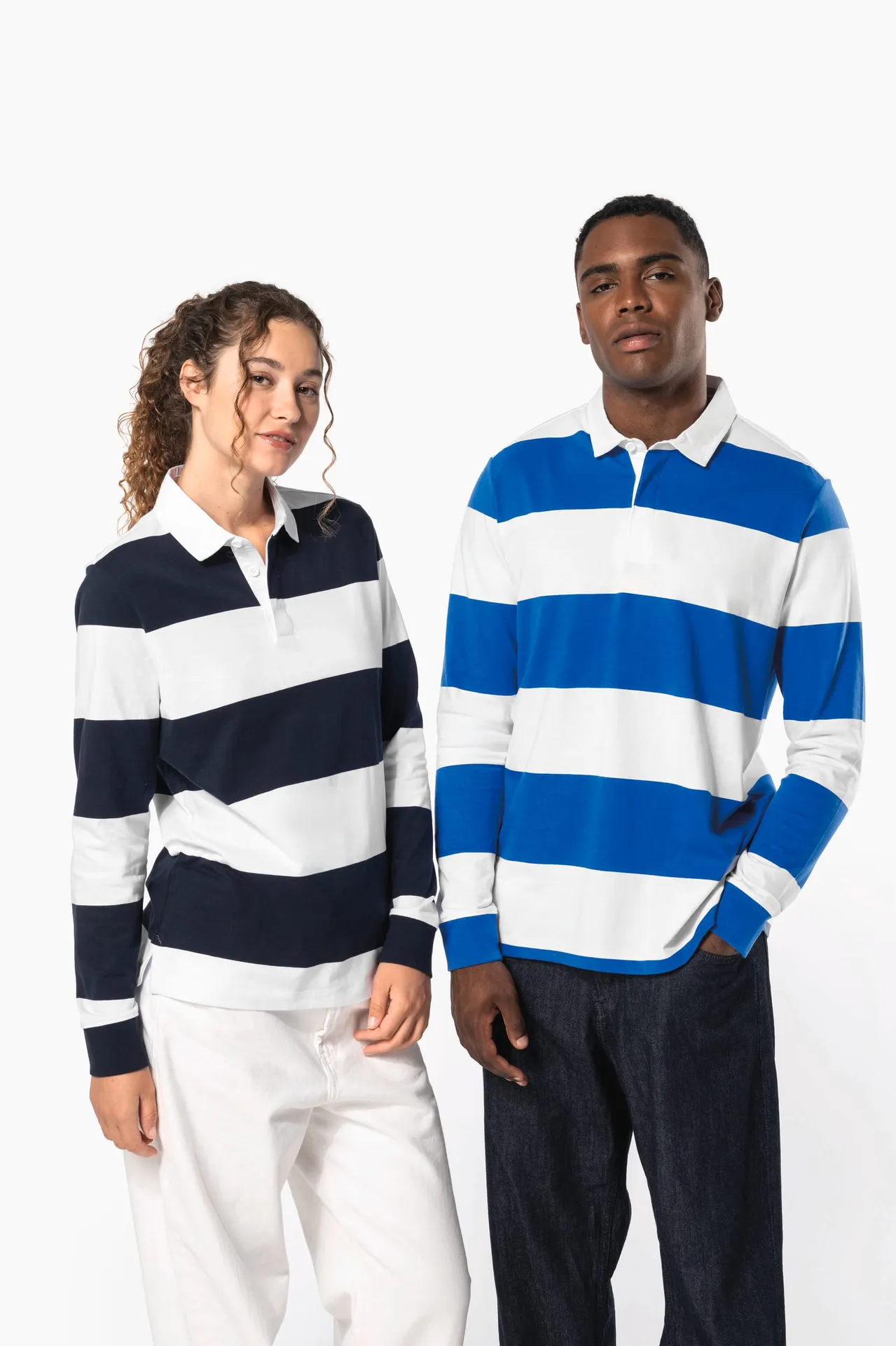 Gestreiftes Polohemd mit langen Ärmeln, Unisex