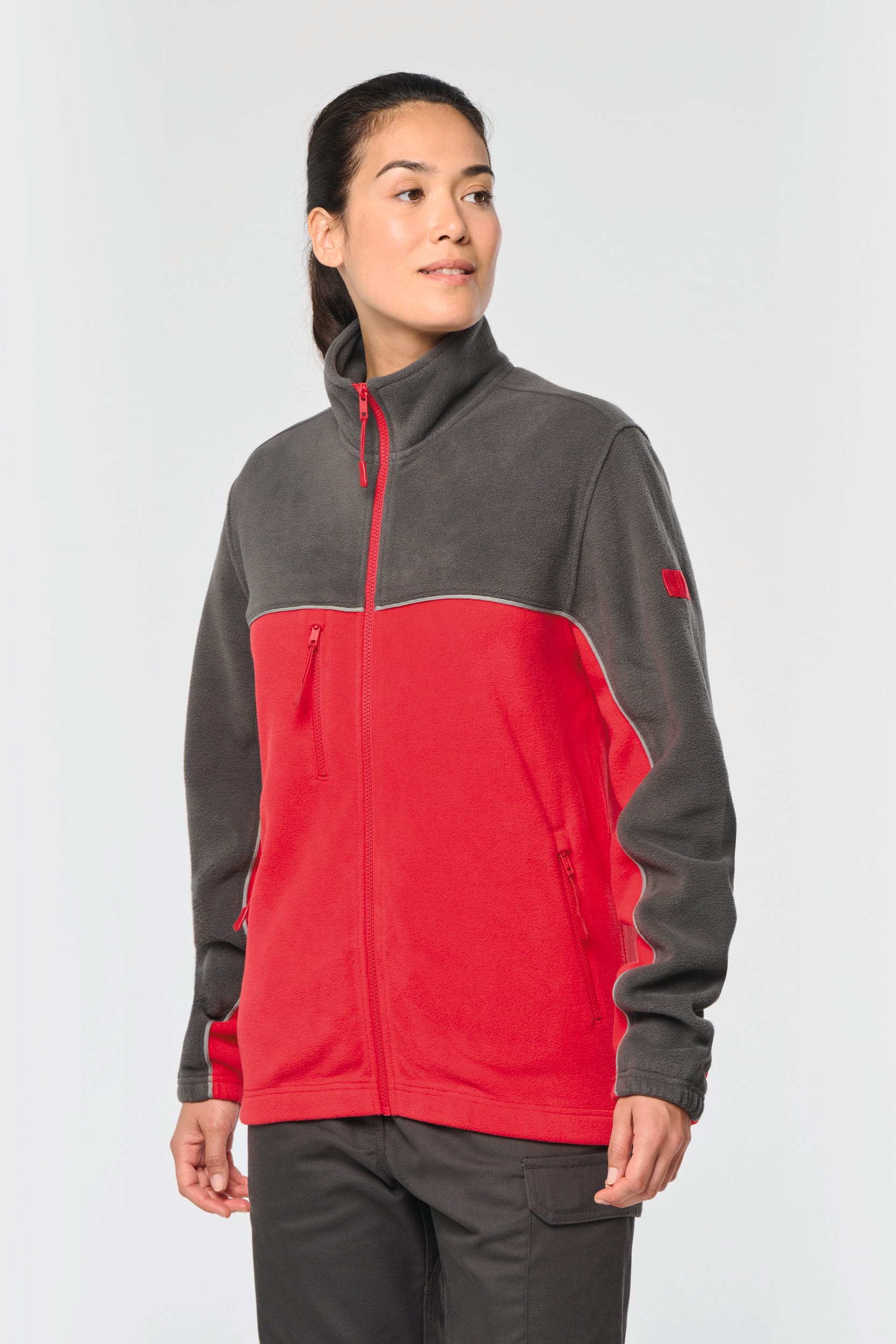 Zweifarbige, umweltfreundliche Unisex-Fleecejacke