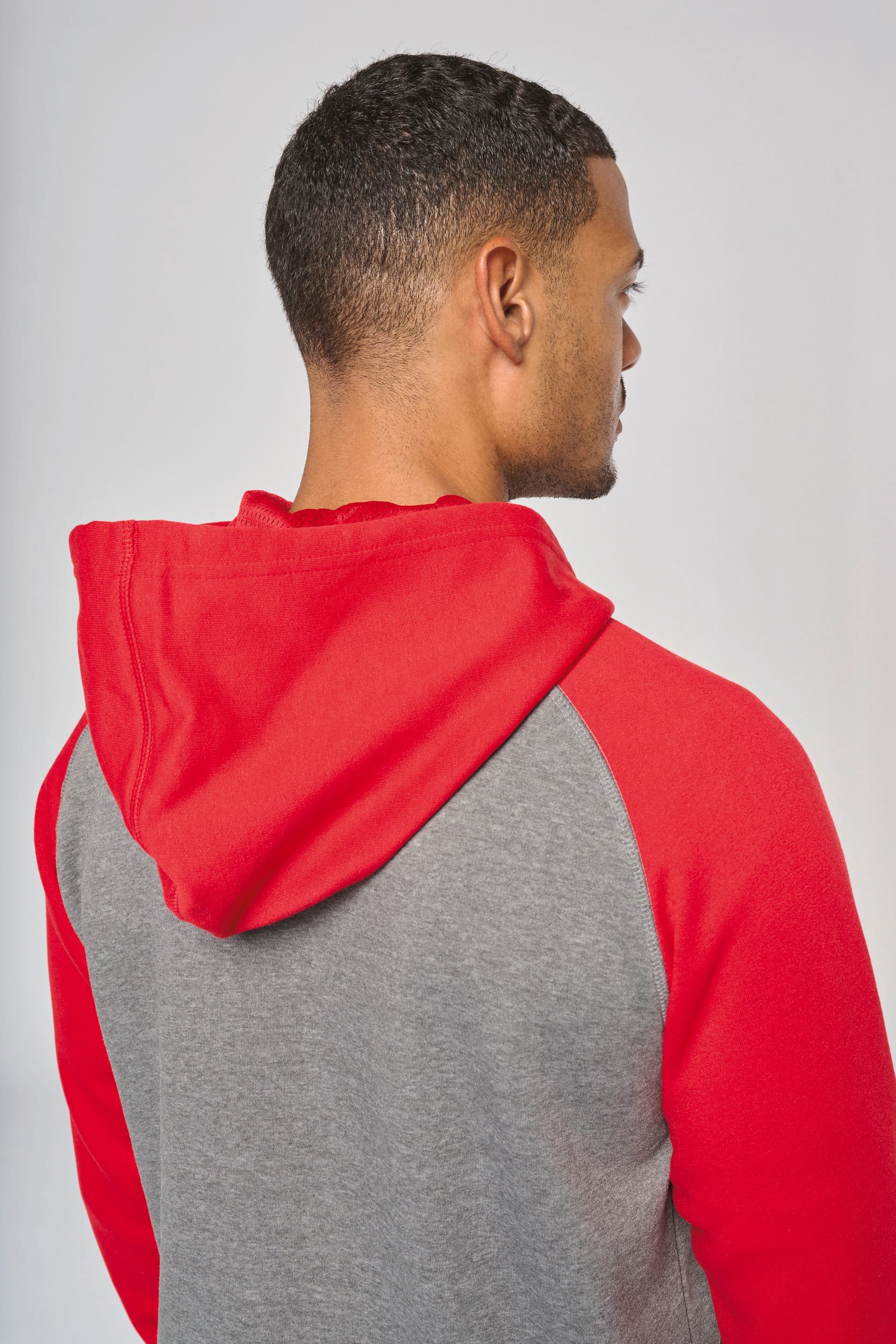 Zweifarbige Unisex-Fleecejacke mit Reißverschluss und Kapuze