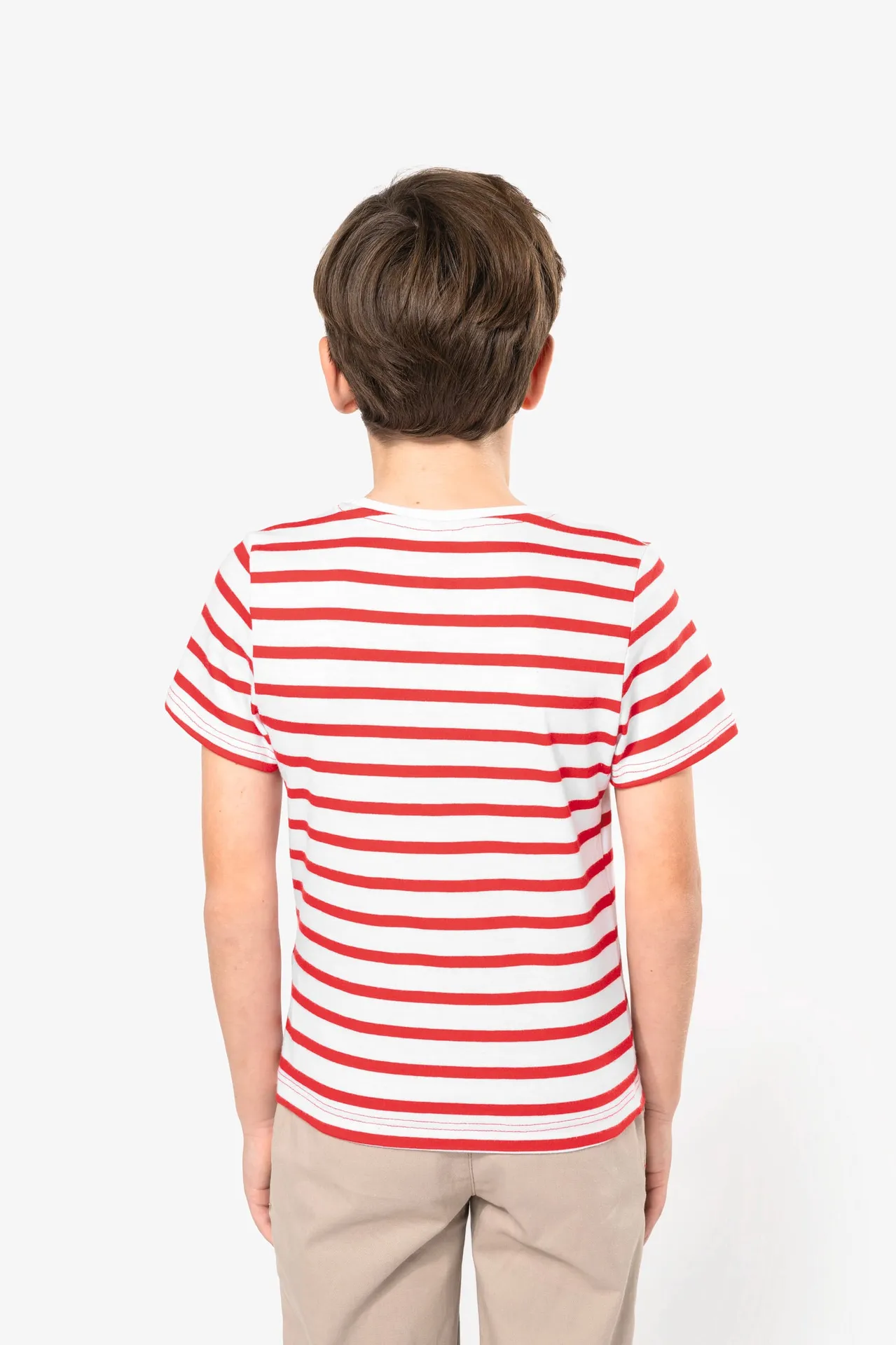 Gestreiftes Kurzarm-T-Shirt mit Tasche für Kinder im Marine-Stil