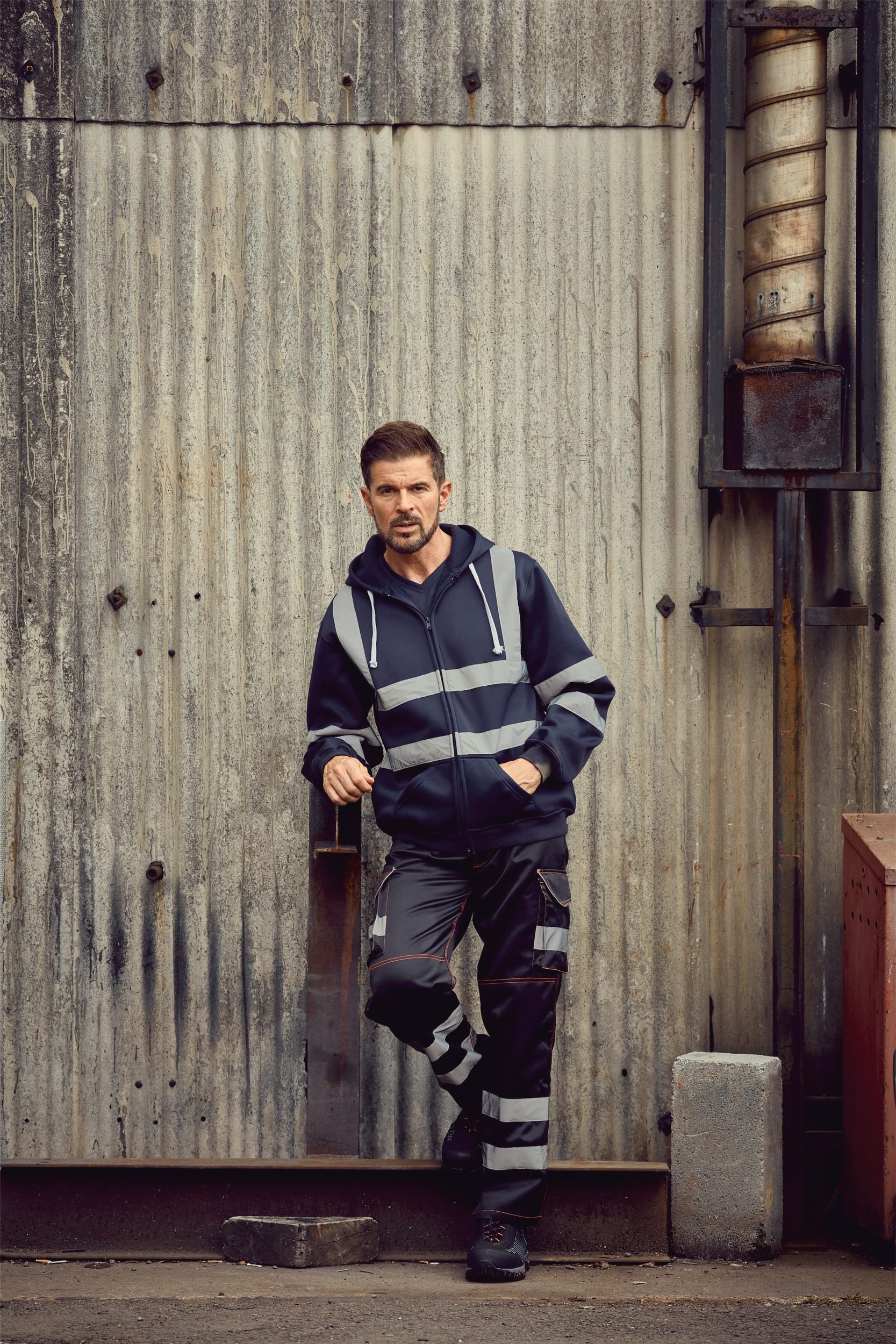 YOKO Kapuzenpullover mit Reißverschluss in Warnfarbe