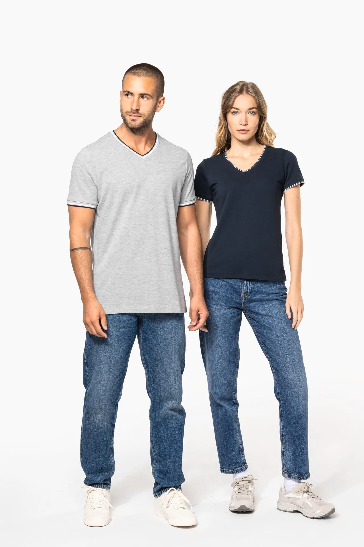 Damen T-Shirt aus Piqué-Trikot mit V-Ausschnitt