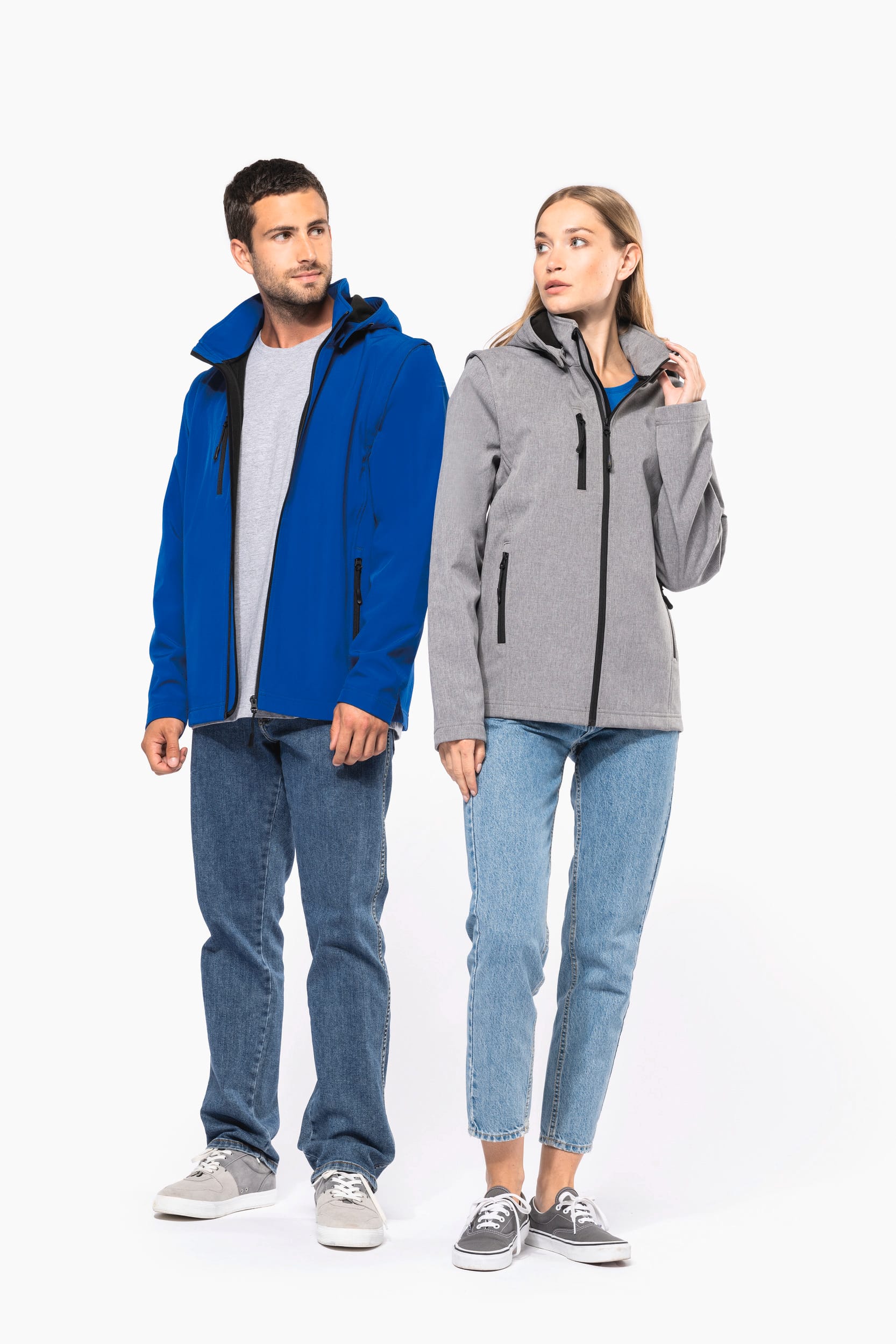 3-lagige Unisex-Softshell-Jacke mit Kapuze und abnehmbaren Ärmeln