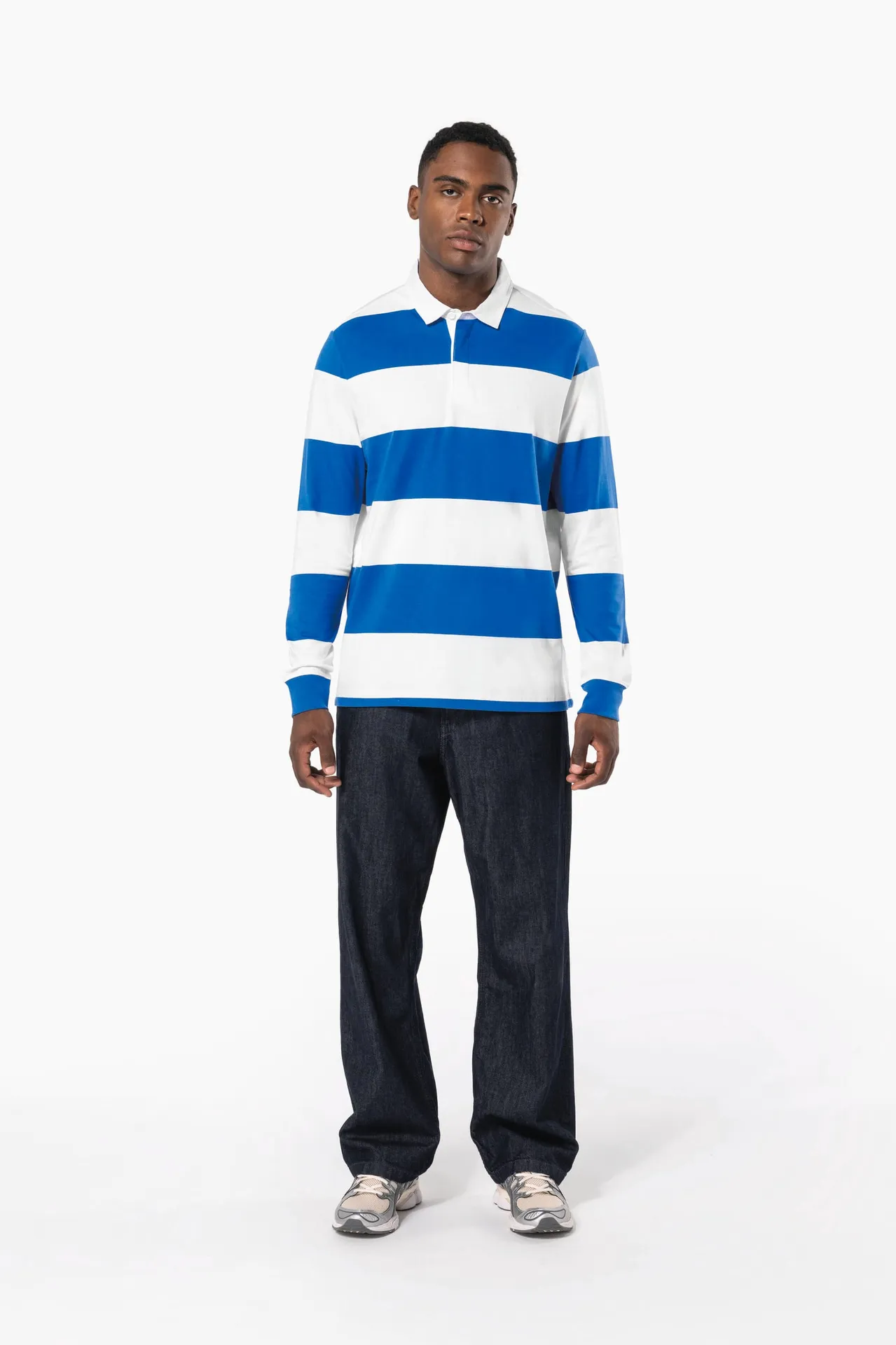 Gestreiftes Polohemd mit langen Ärmeln, Unisex