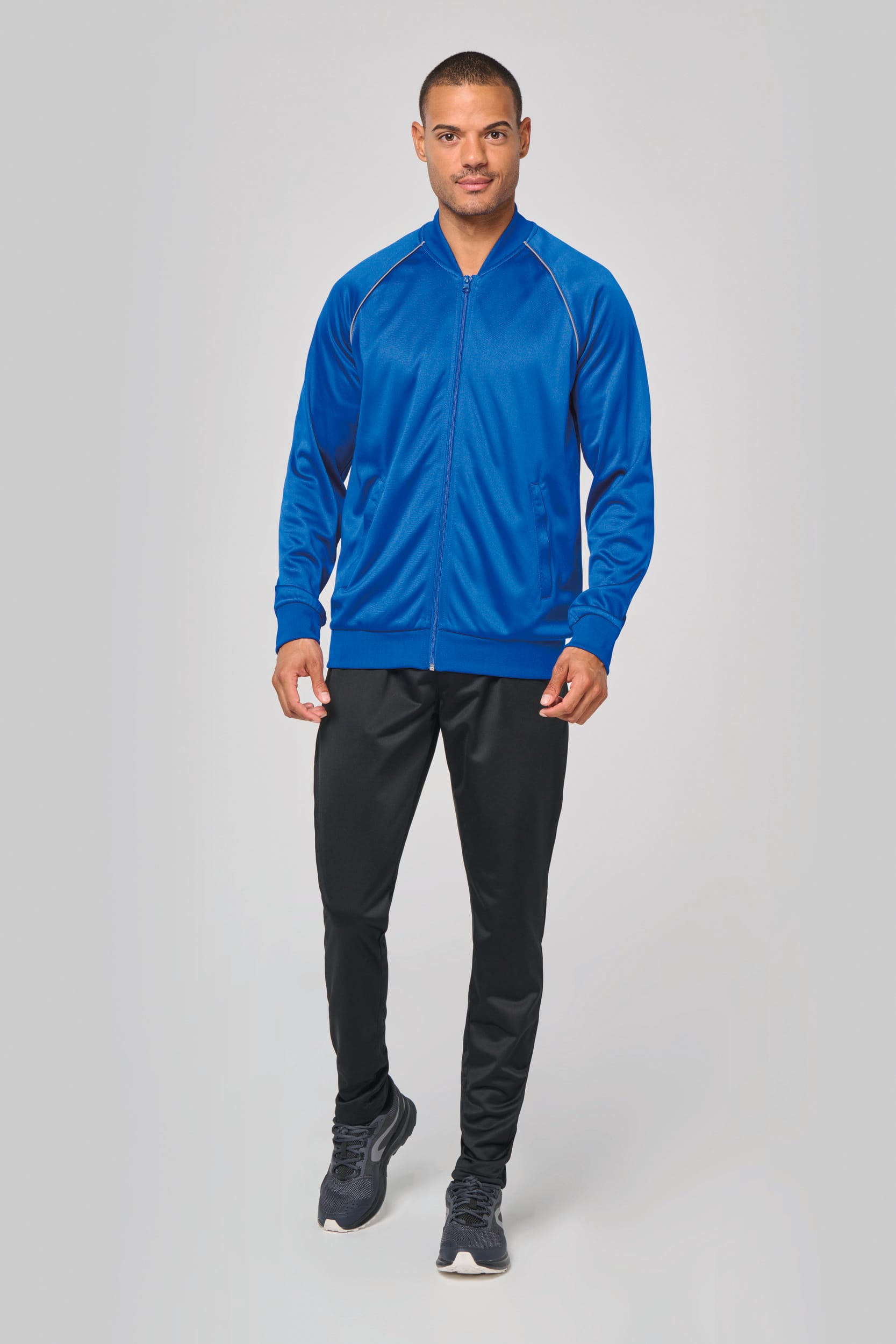 Unisex-Trainingsjacke mit Reißverschluss und Paspel