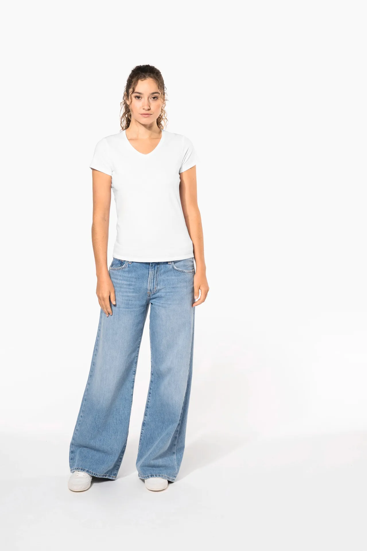 Kurzarm-Damen-T-Shirt mit V-Ausschnitt