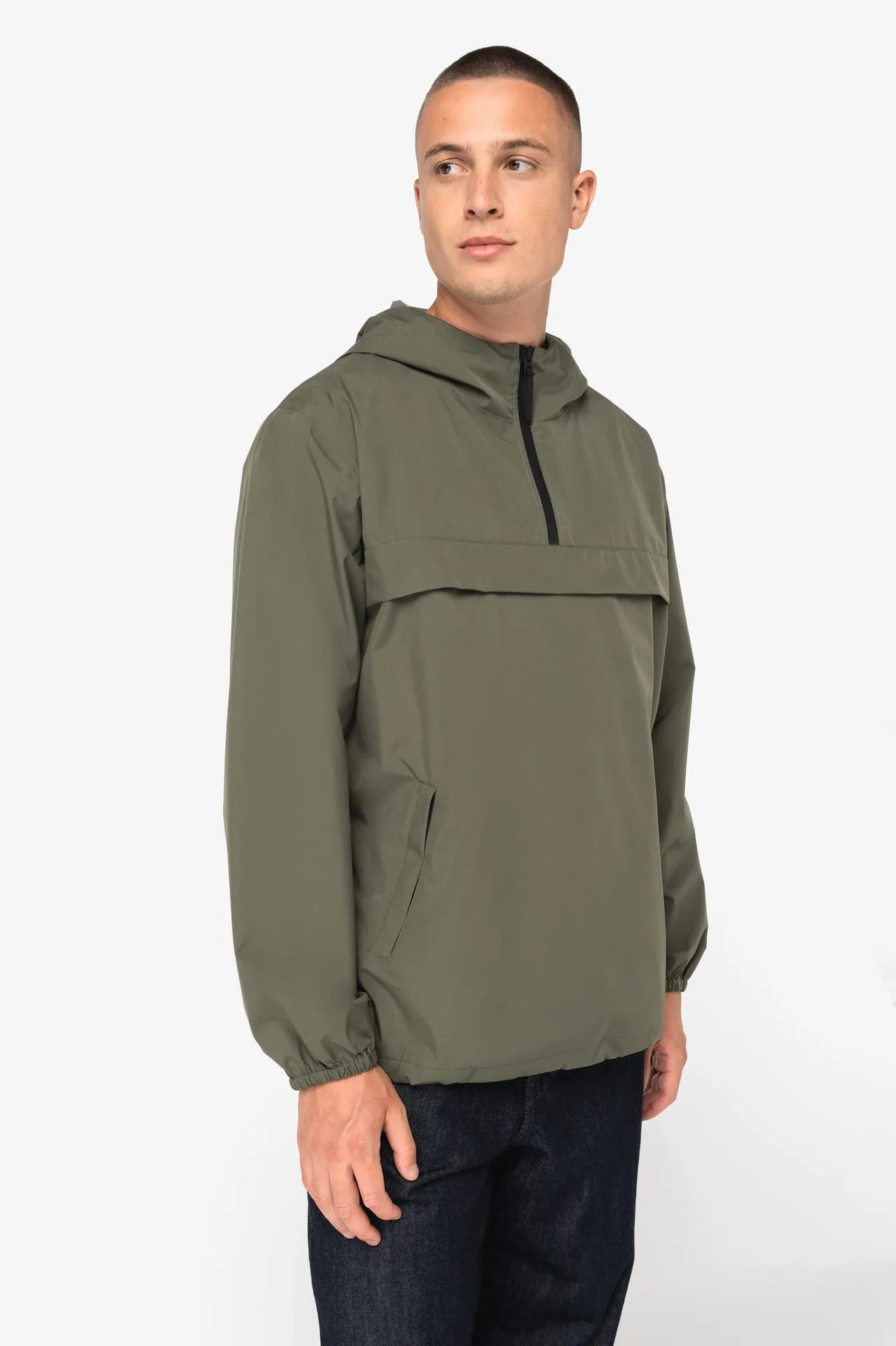 Wasserdichte, umweltfreundliche Unisex-Windjacke mit Viertel-Reißverschluss